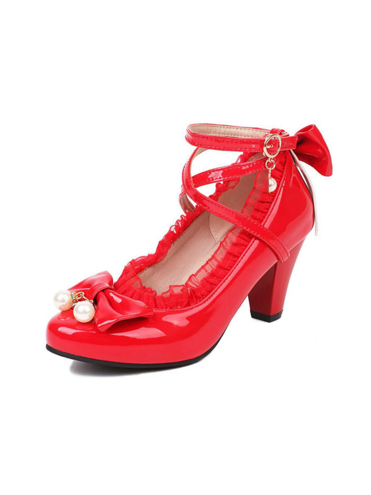 Patent Leather Bow Lolita High Heels - Image 5