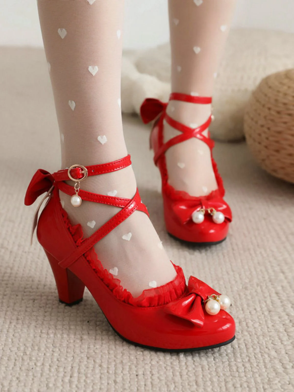 Patent Leather Bow Lolita High Heels - Image 6