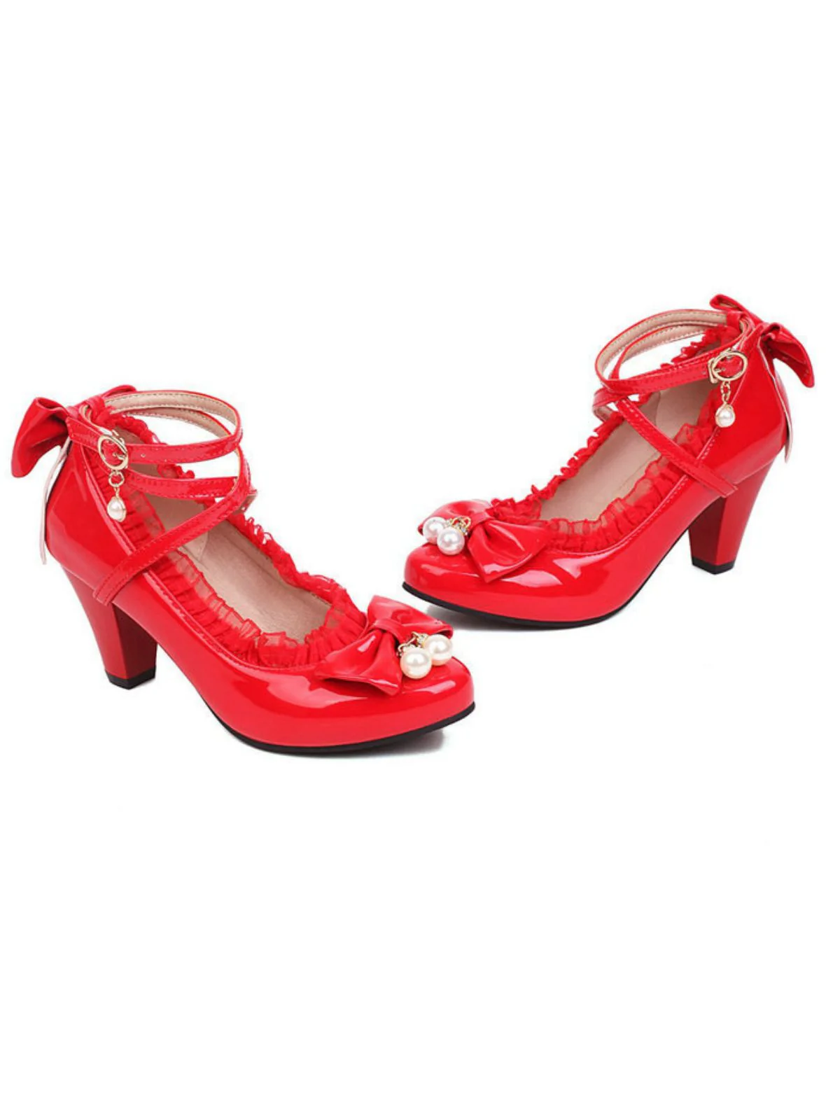 Patent Leather Bow Lolita High Heels - Image 7