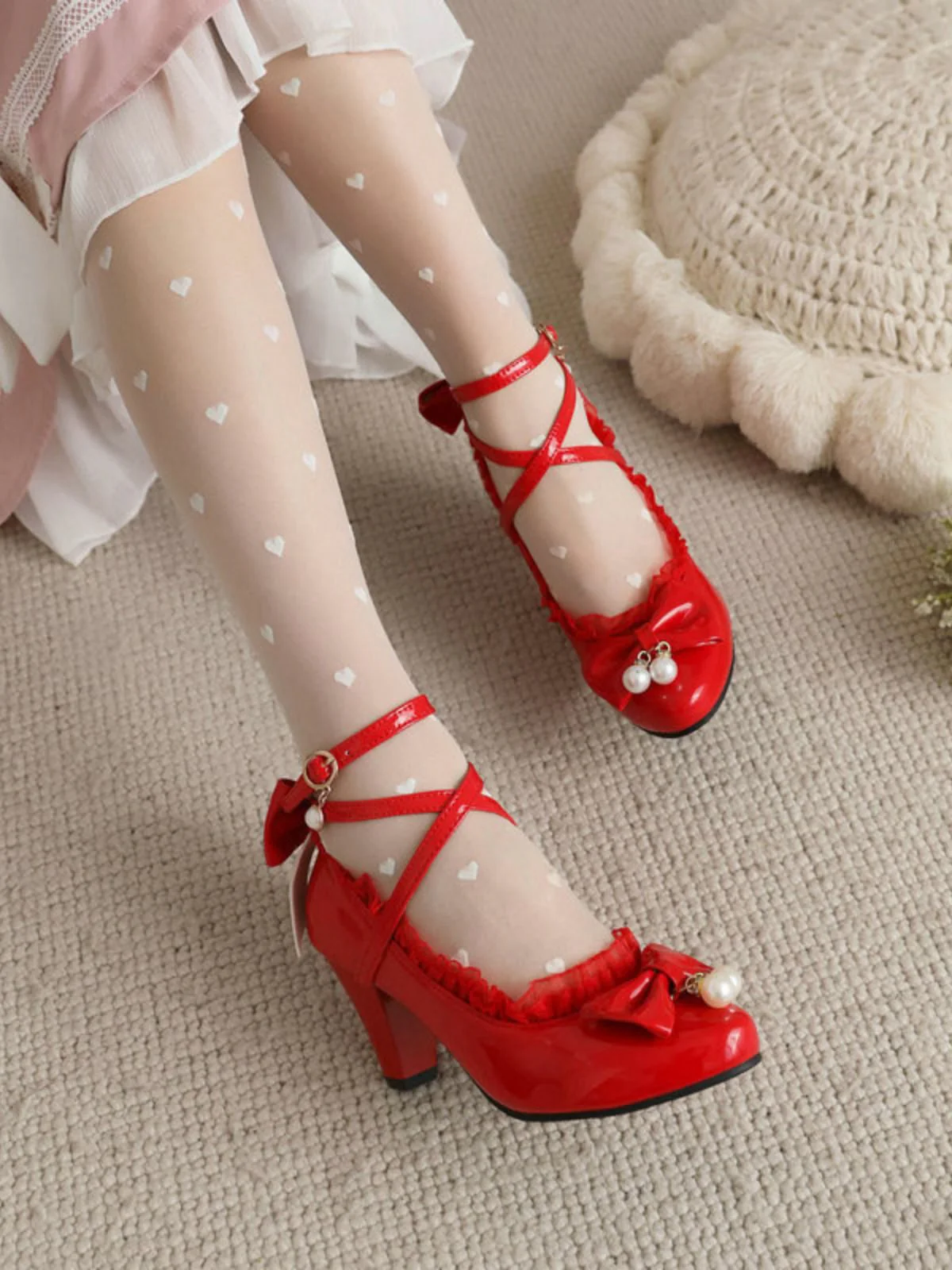 Patent Leather Bow Lolita High Heels - Image 8