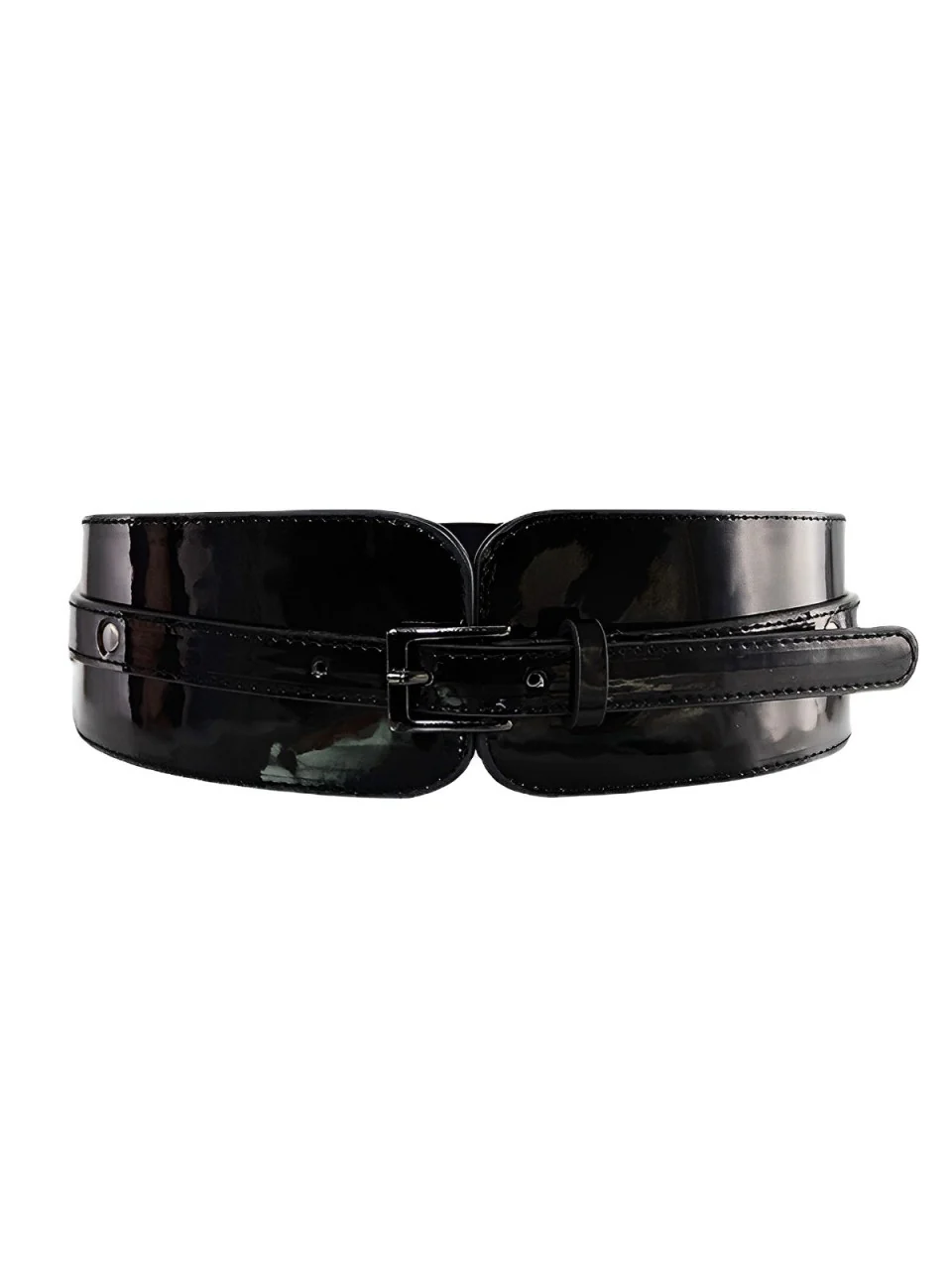 Patent Leather Buckle Vintage Wide Belt - Image 2