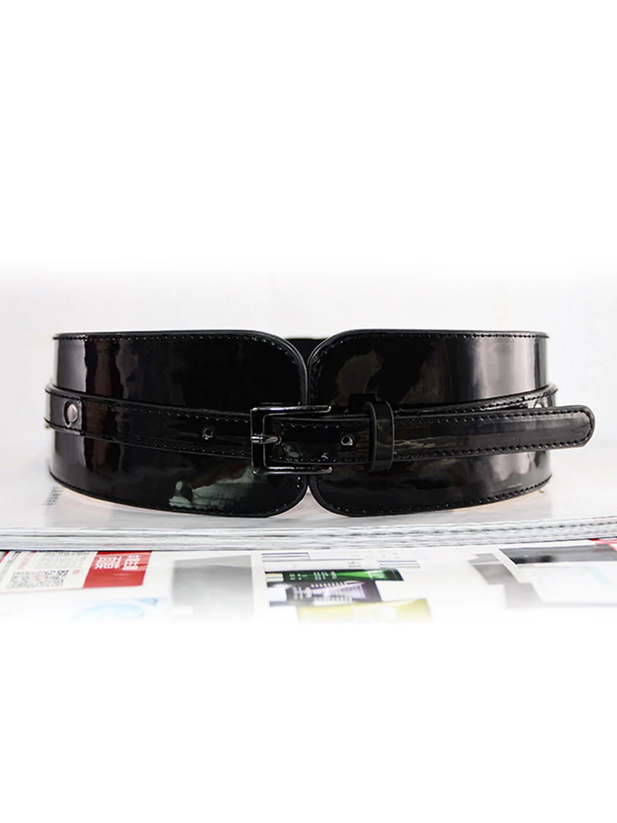 Patent Leather Buckle Vintage Wide Belt - Image 3