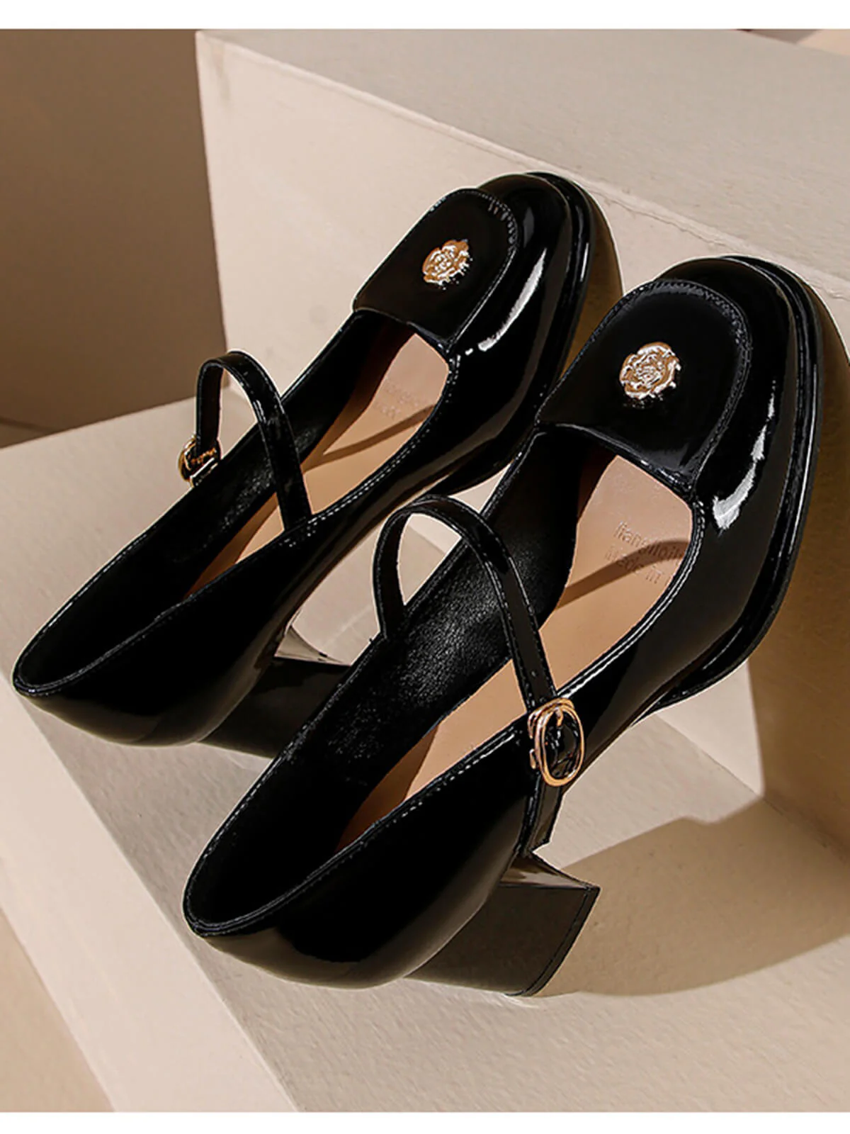 Patent Leather Mary Jane Thick Heel Shoes - Image 2