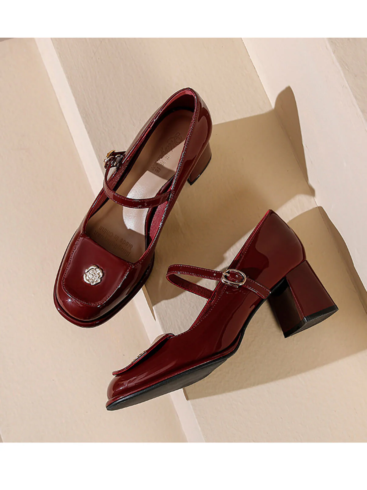 Patent Leather Mary Jane Thick Heel Shoes - Image 5