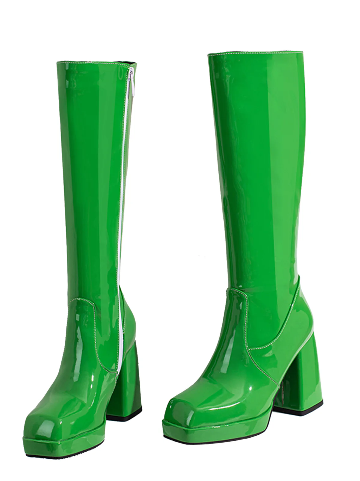 Patent Leather Round Toe Solid High Heel Boots - Image 15