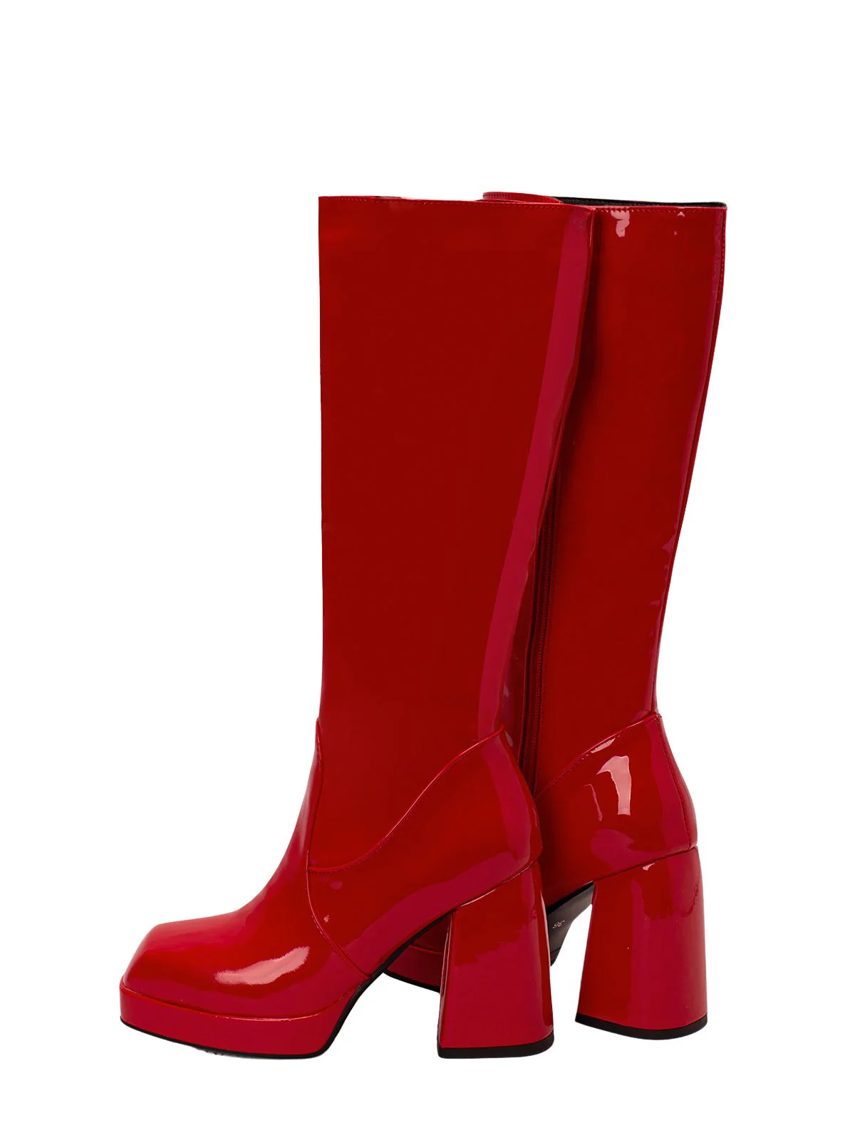 Patent Leather Round Toe Solid High Heel Boots - Image 4