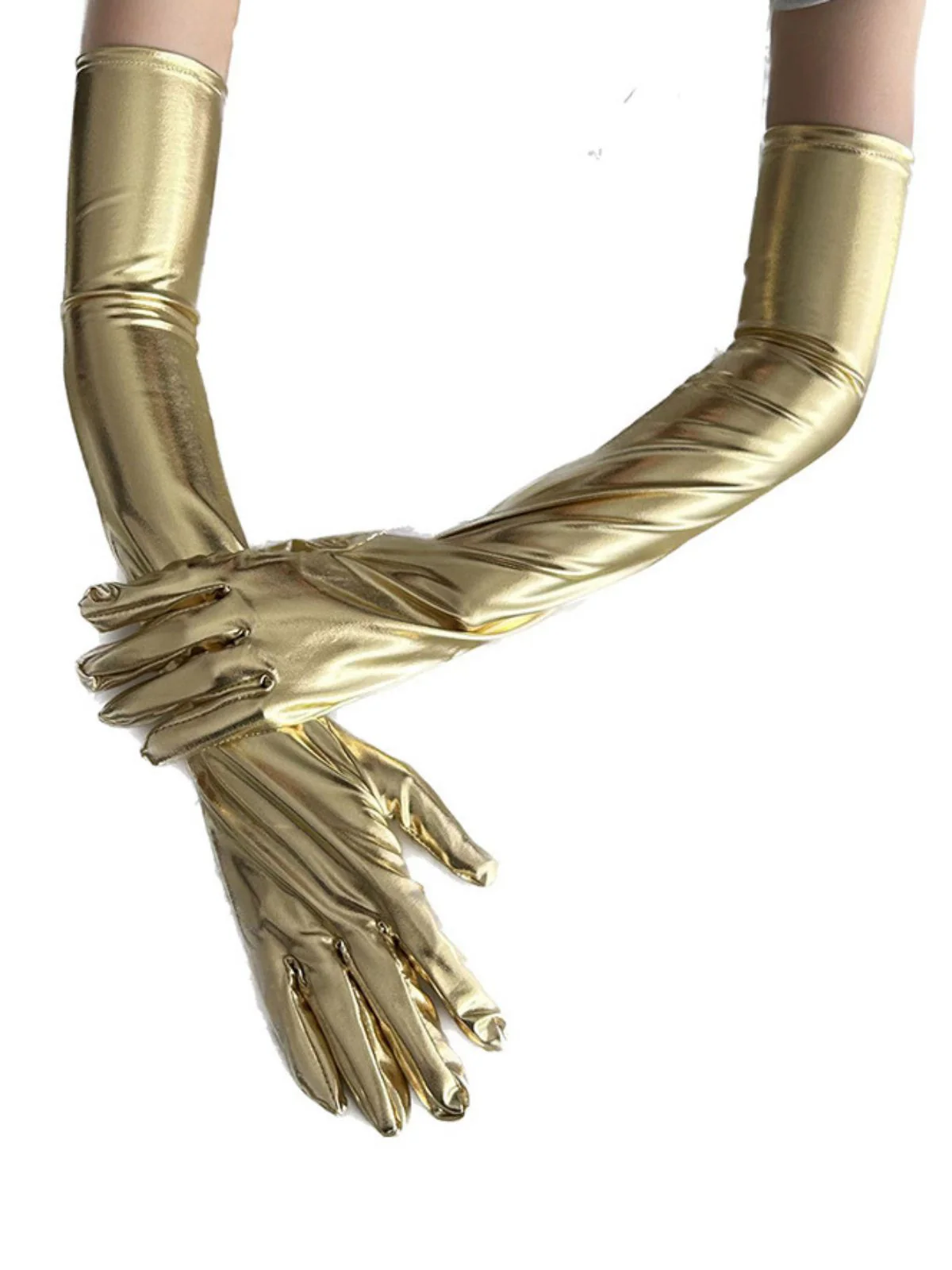 Patent Leather Solid Full Finger Gloves - Image 2