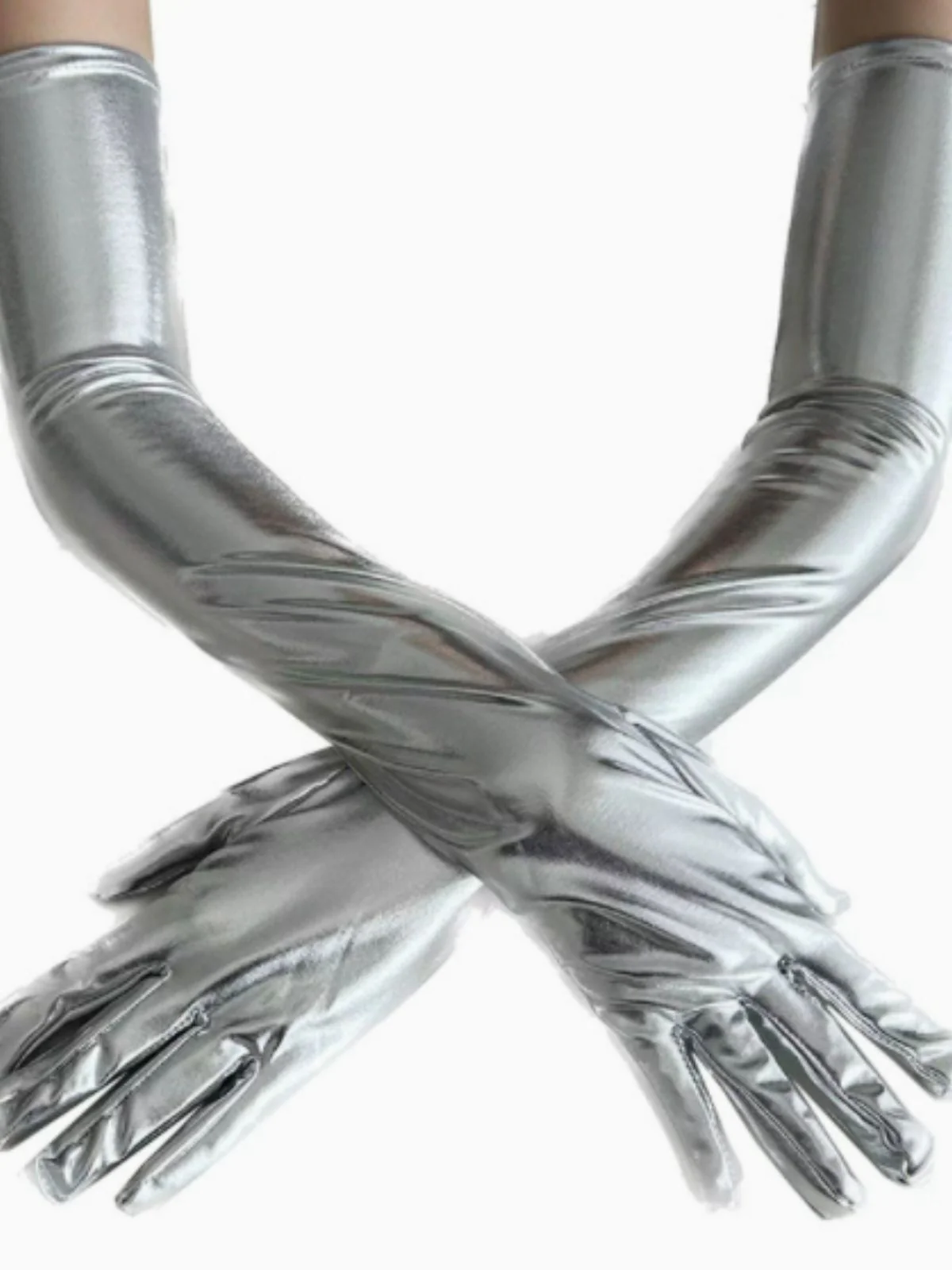 Patent Leather Solid Full Finger Gloves - Image 4