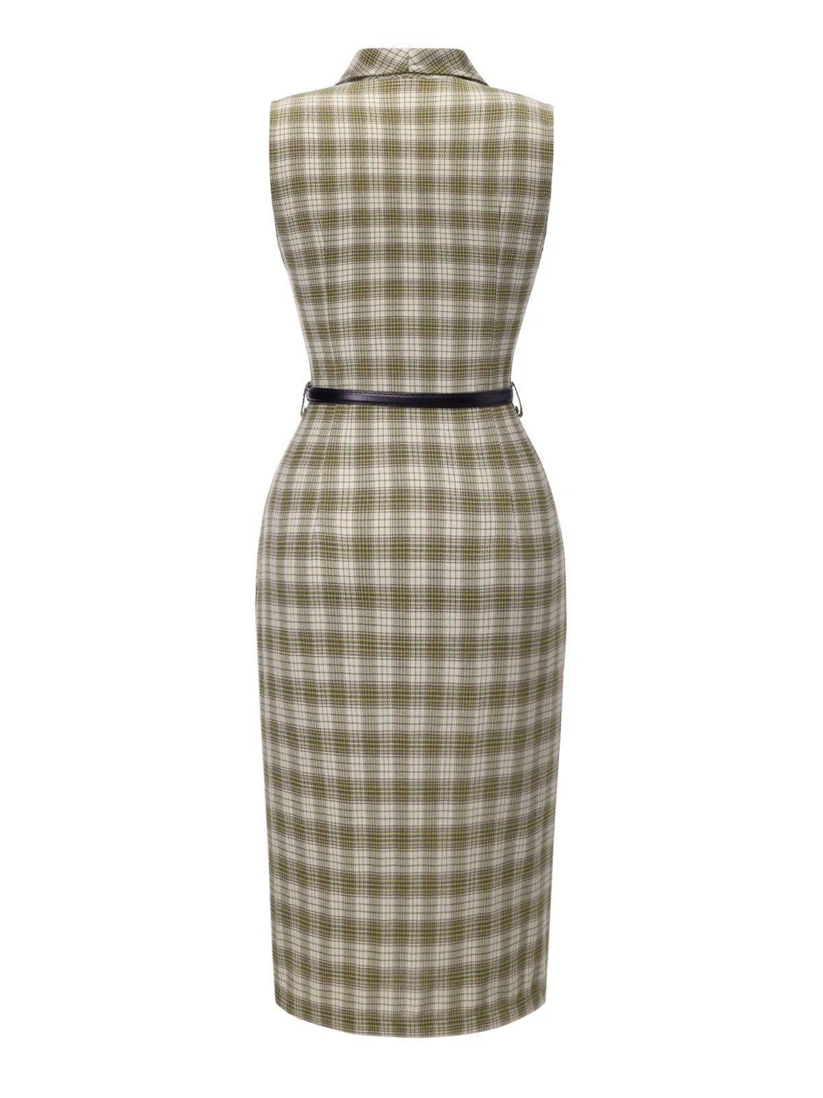 Pea Green 1960s Lapel Buttoned Tartan Dress - Image 5