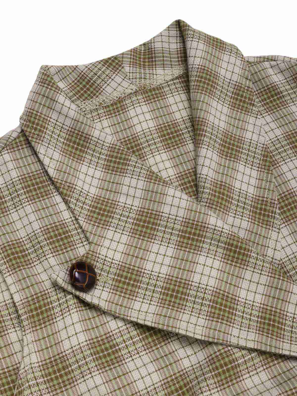 Pea Green 1960s Lapel Buttoned Tartan Dress - Image 6