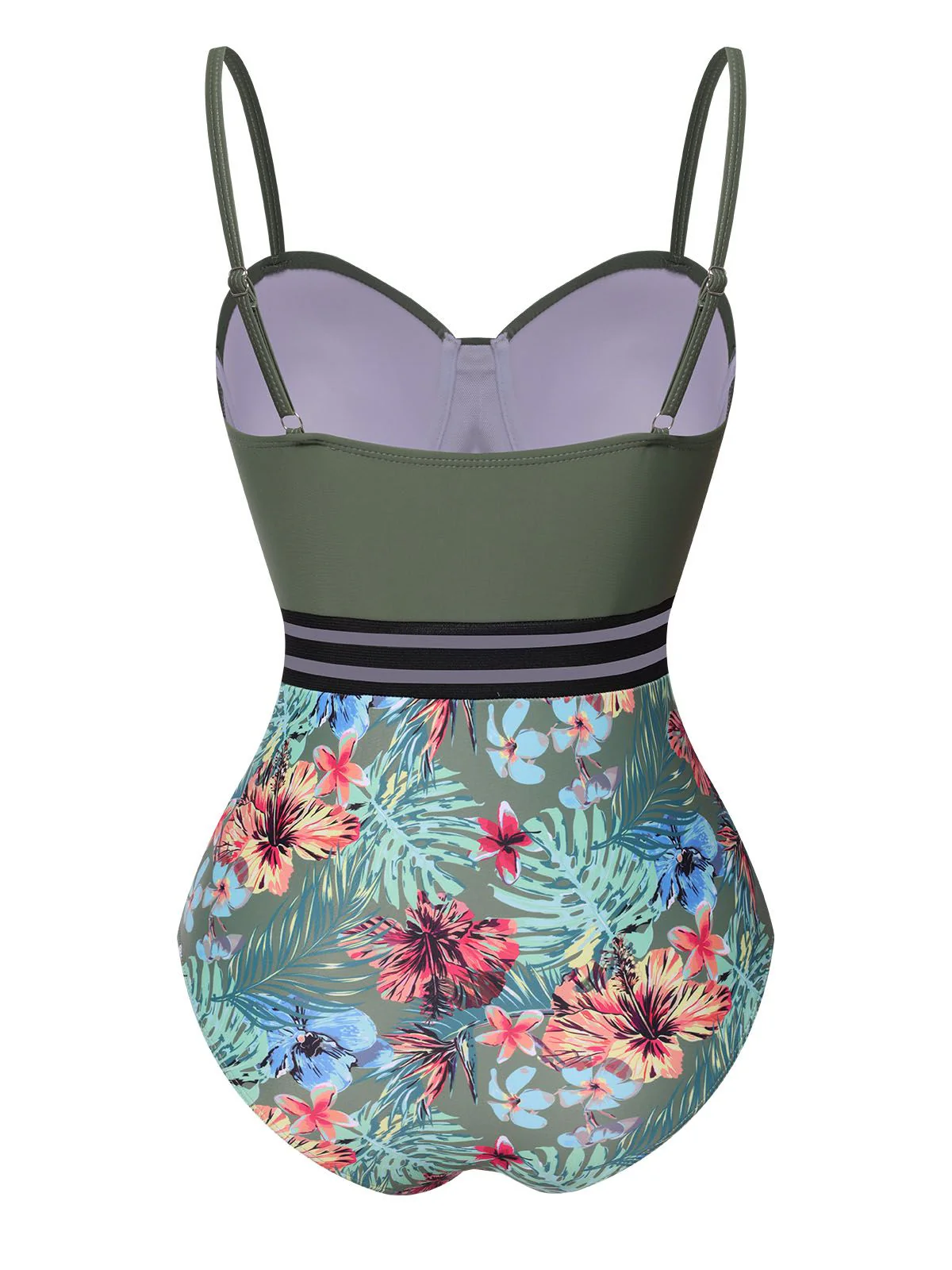 Green 1970s Tropical Patchwork Strap Swimsuit - Image 2