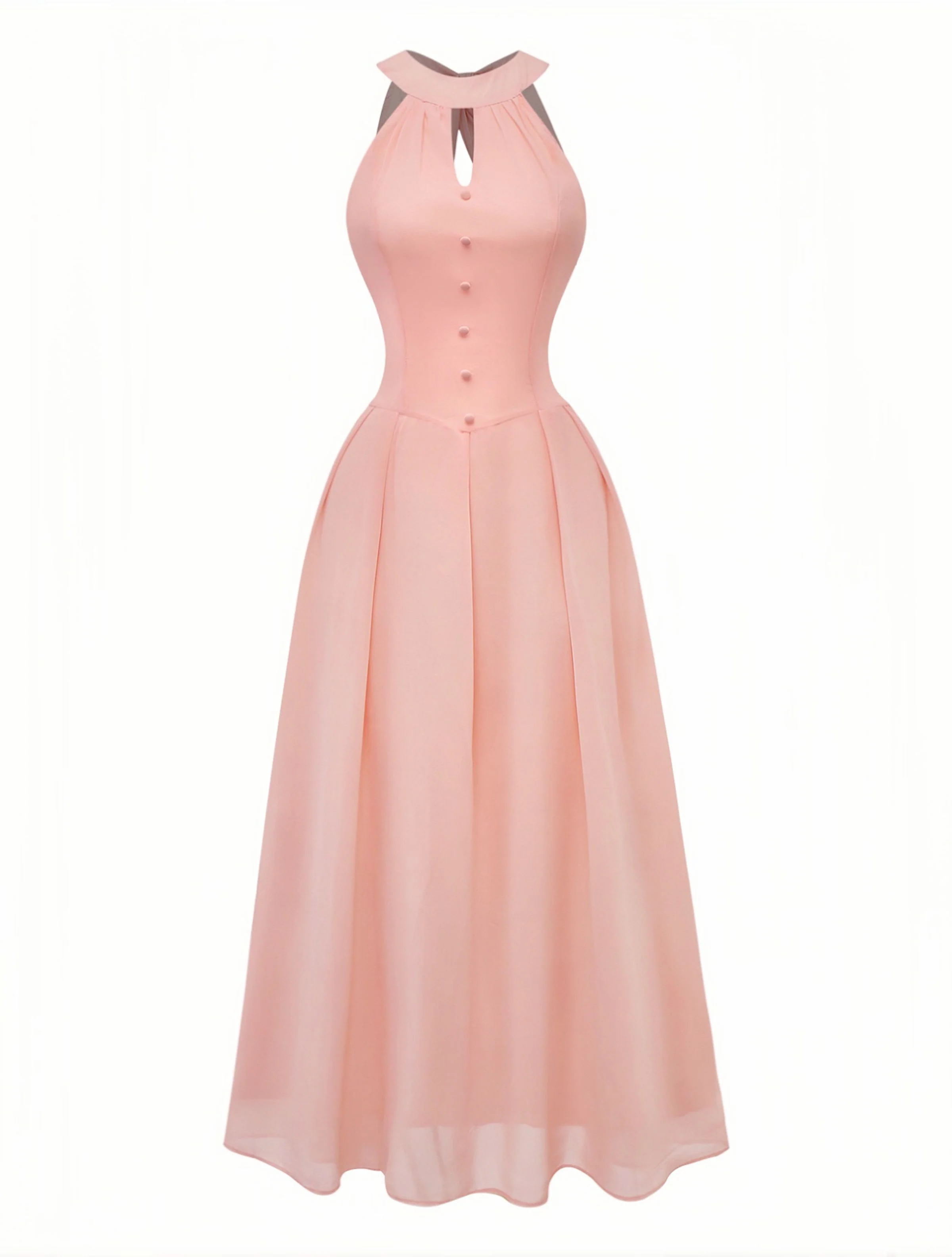 Peach 1940s Halter Cutout Button-Front Maxi Dress - Image 2