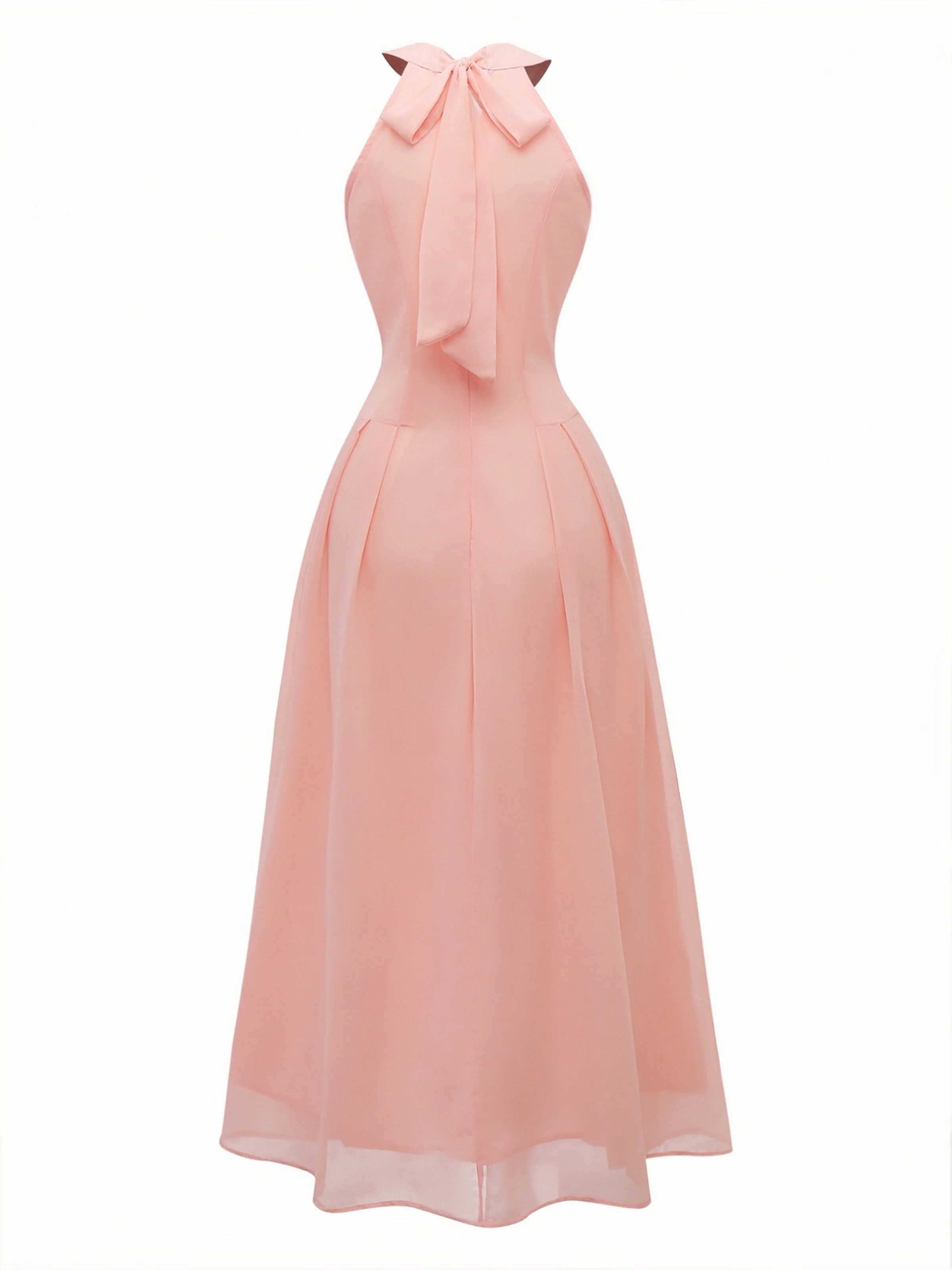 Peach 1940s Halter Cutout Button-Front Maxi Dress - Image 3