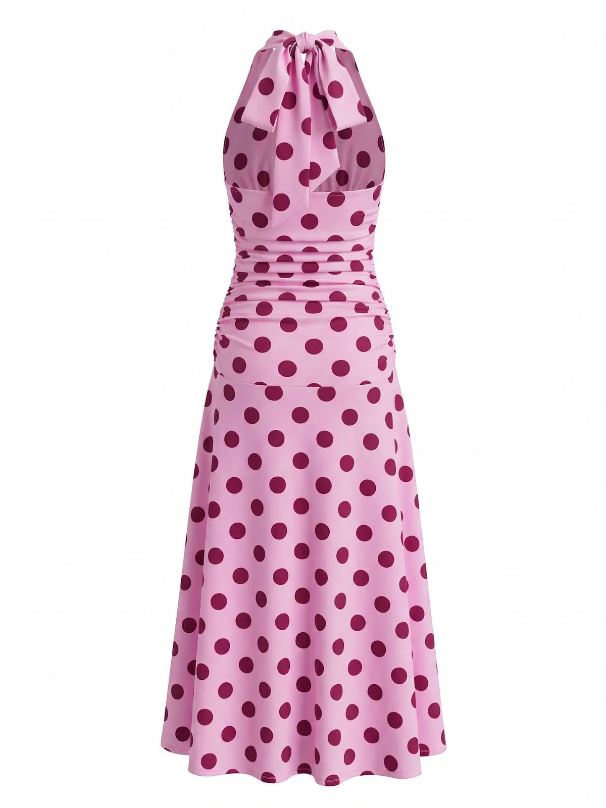 Peach Pink 1930s Polka Dot V-Neck Halter Midi Dress - Image 3