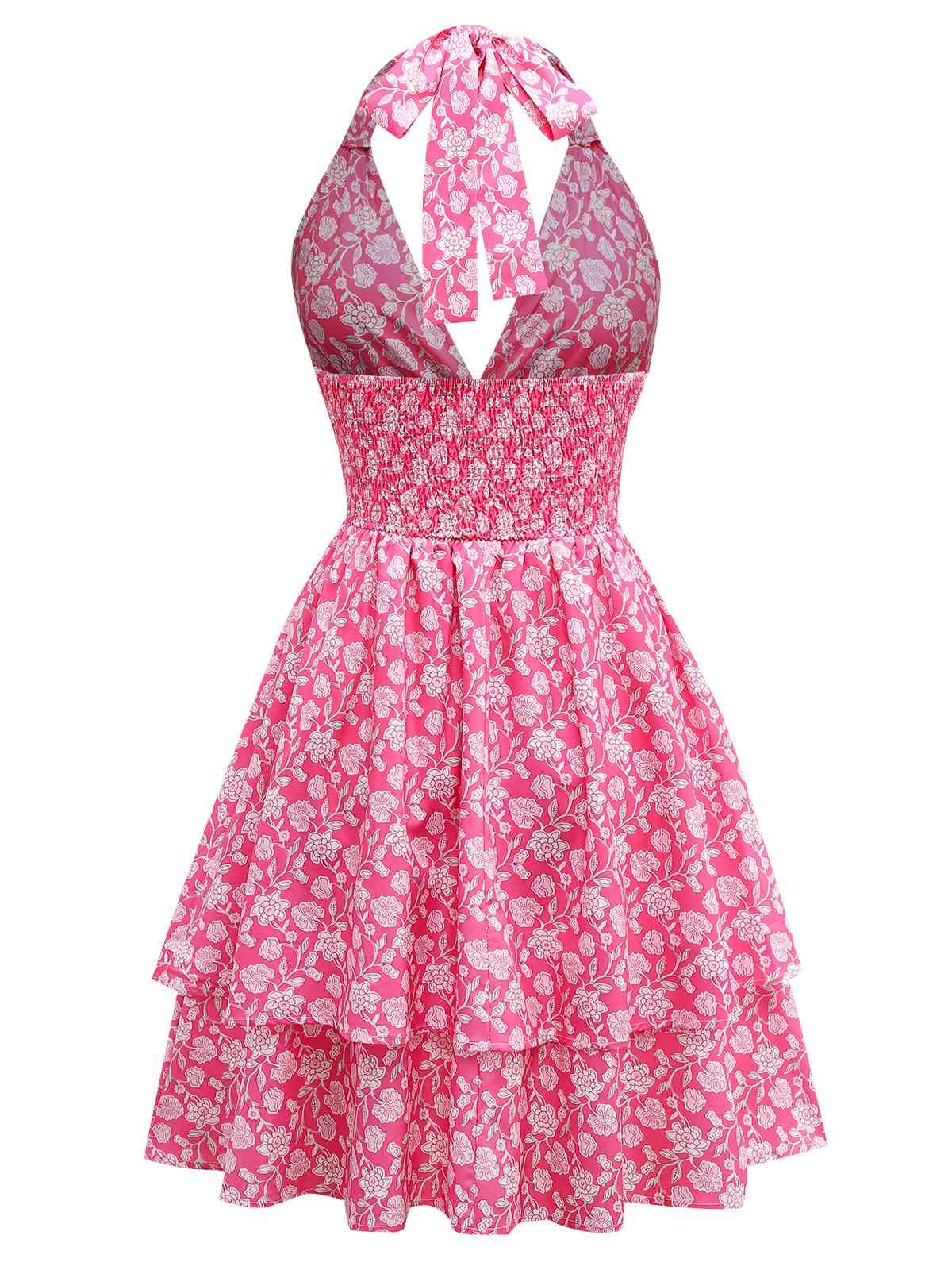 Peach Pink 1960s Smocked Floral Halter Dress - Image 2
