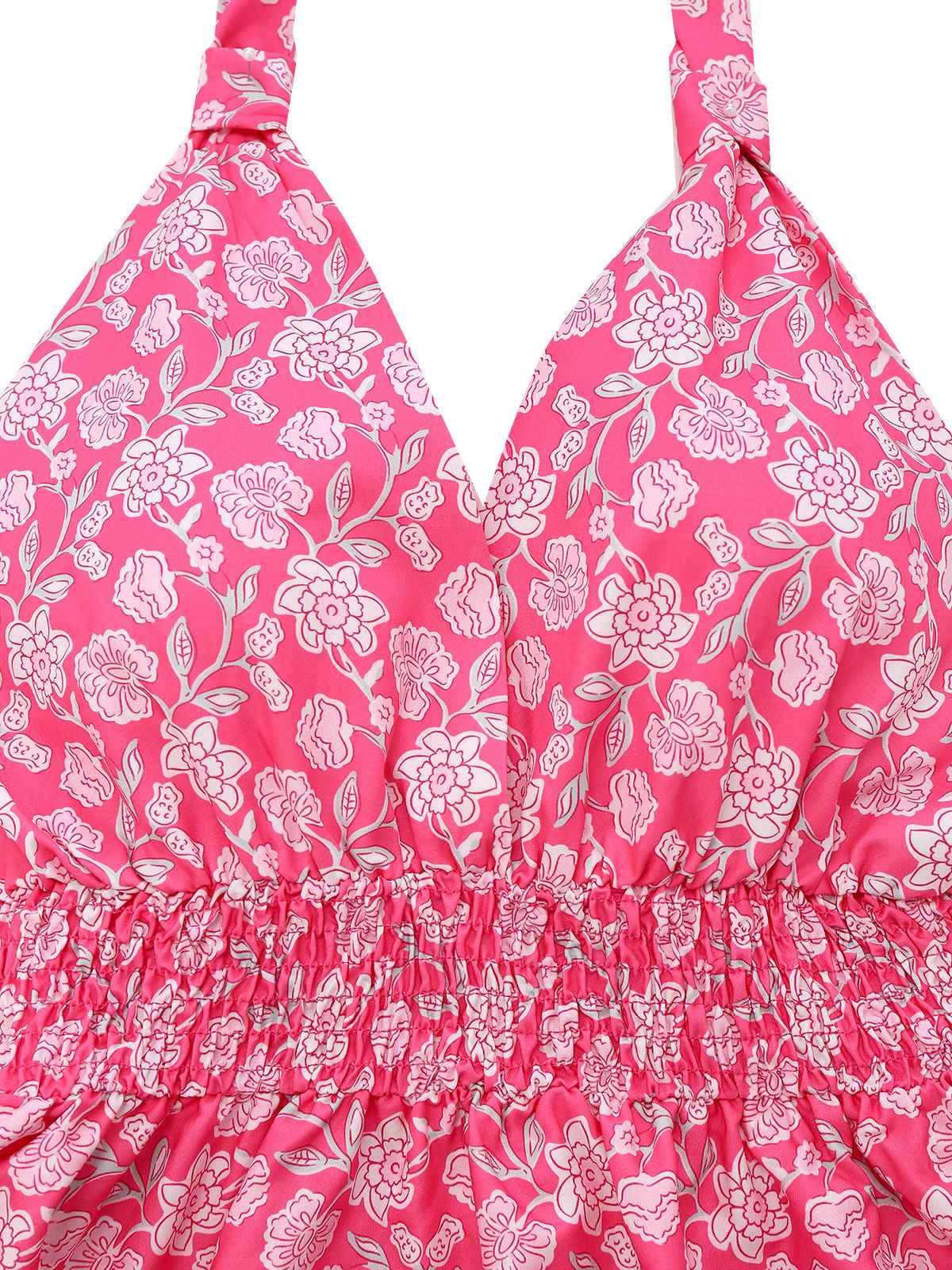 Peach Pink 1960s Smocked Floral Halter Dress - Image 3