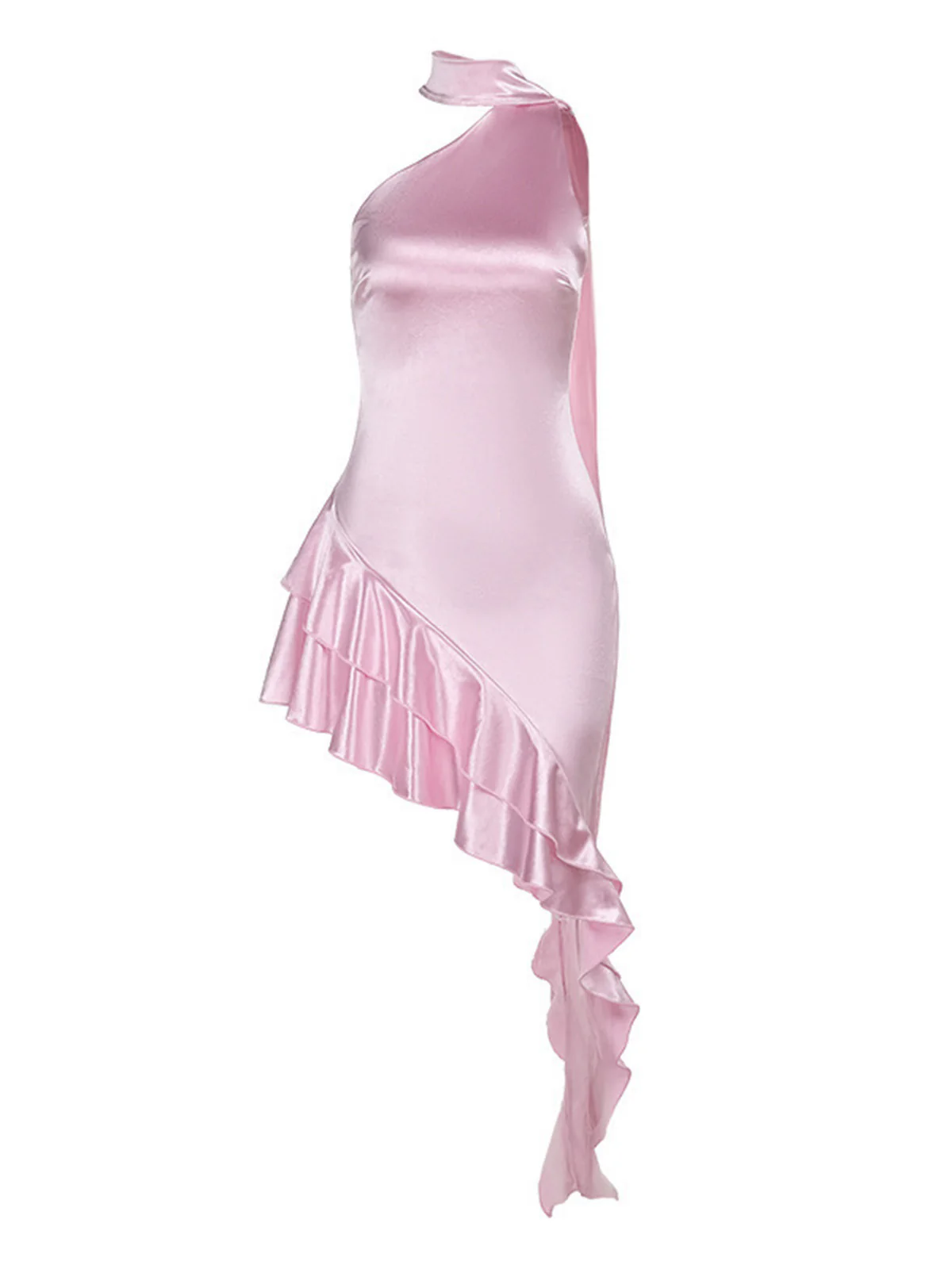 Peach Pink 1980s Solid Ribbon Tie Surplice Satin Dress - Image 2