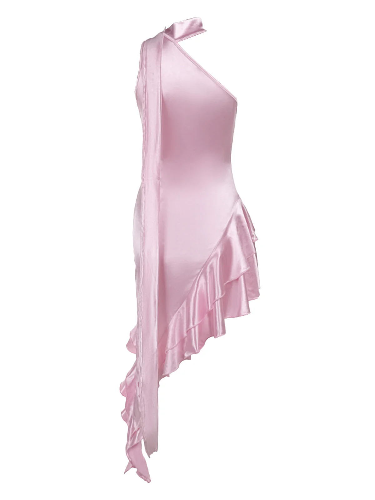 Peach Pink 1980s Solid Ribbon Tie Surplice Satin Dress - Image 3