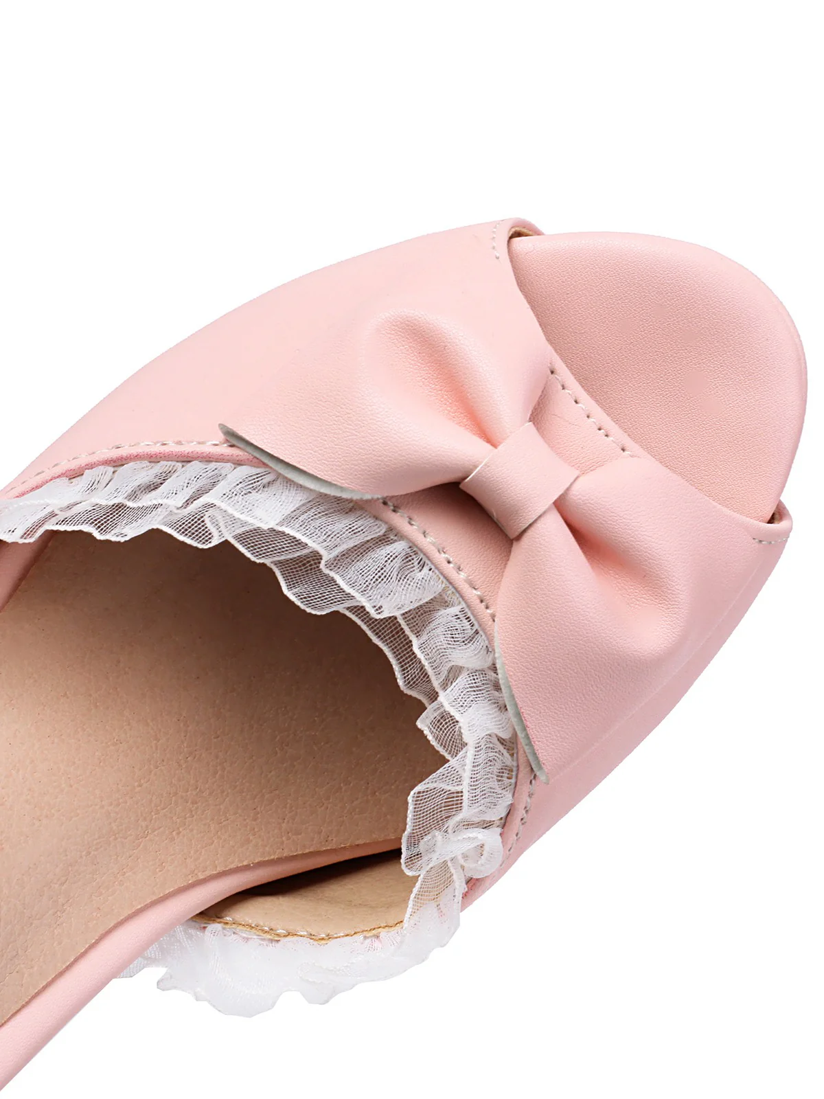 Pearl Bow Lace Peep Toe High Heels Sandals - Image 4