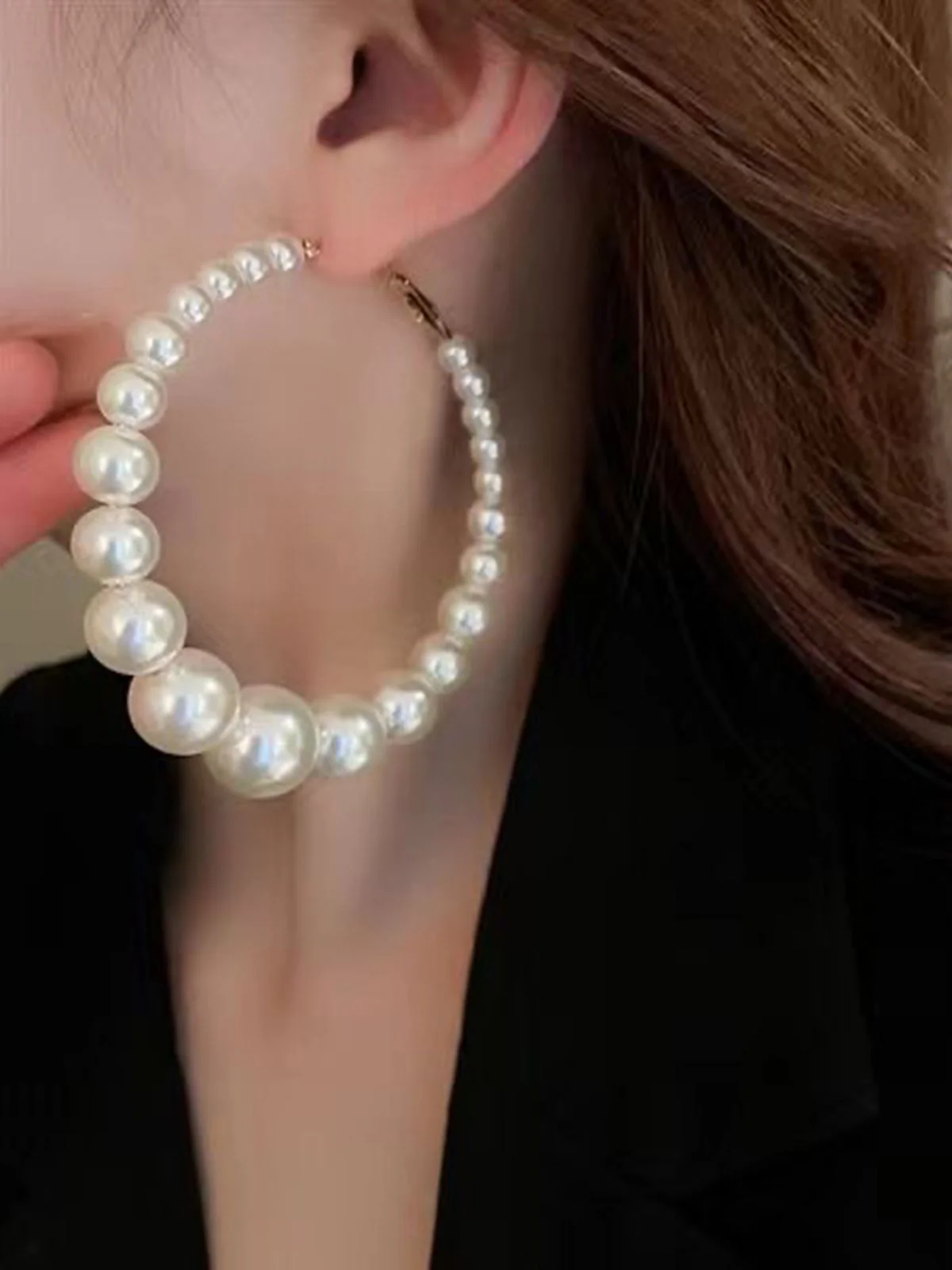 Pearl Large Hoop Vintage Earrings - Image 3