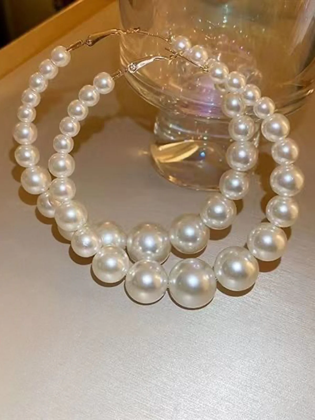 Pearl Large Hoop Vintage Earrings - Image 4