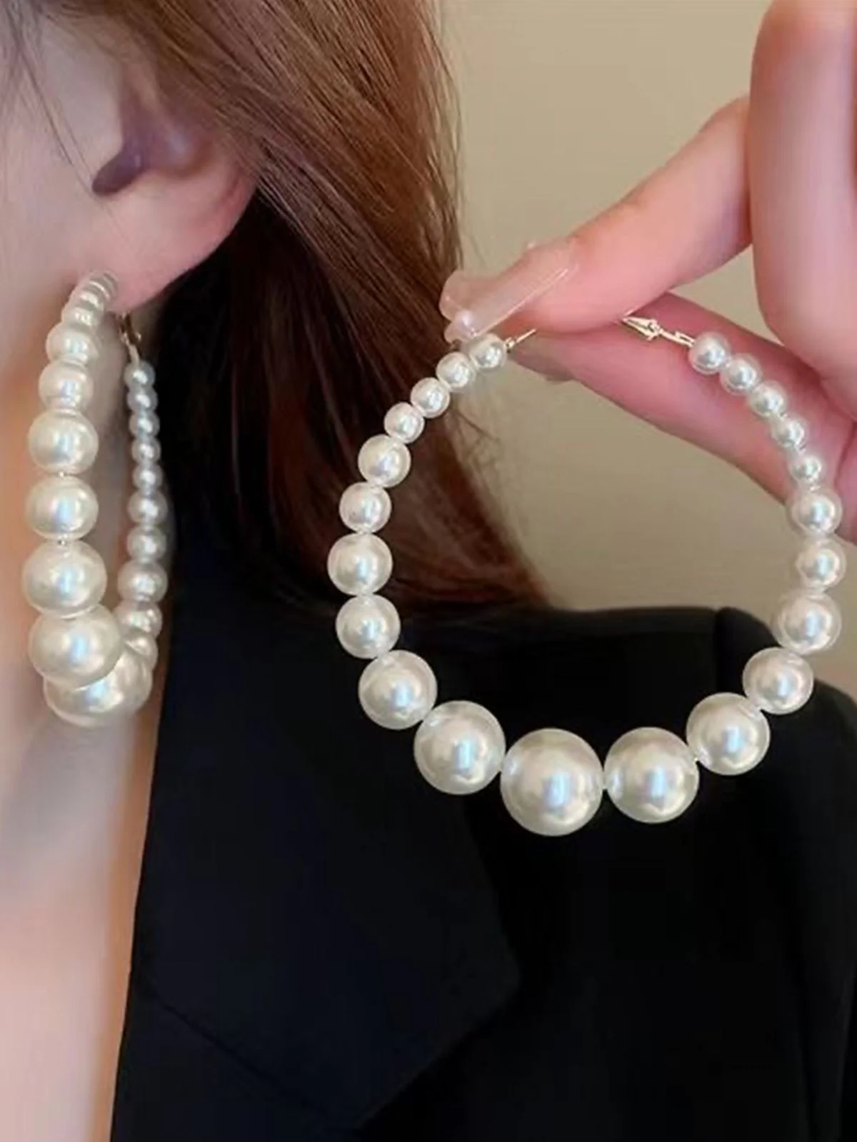 Pearl Large Hoop Vintage Earrings - Image 6