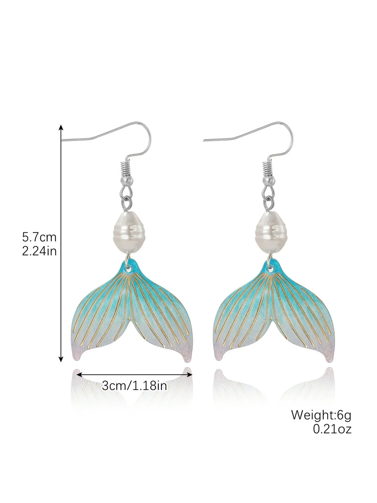 Pearl Mermaid Tail Seashell Dangle Earrings - Image 3