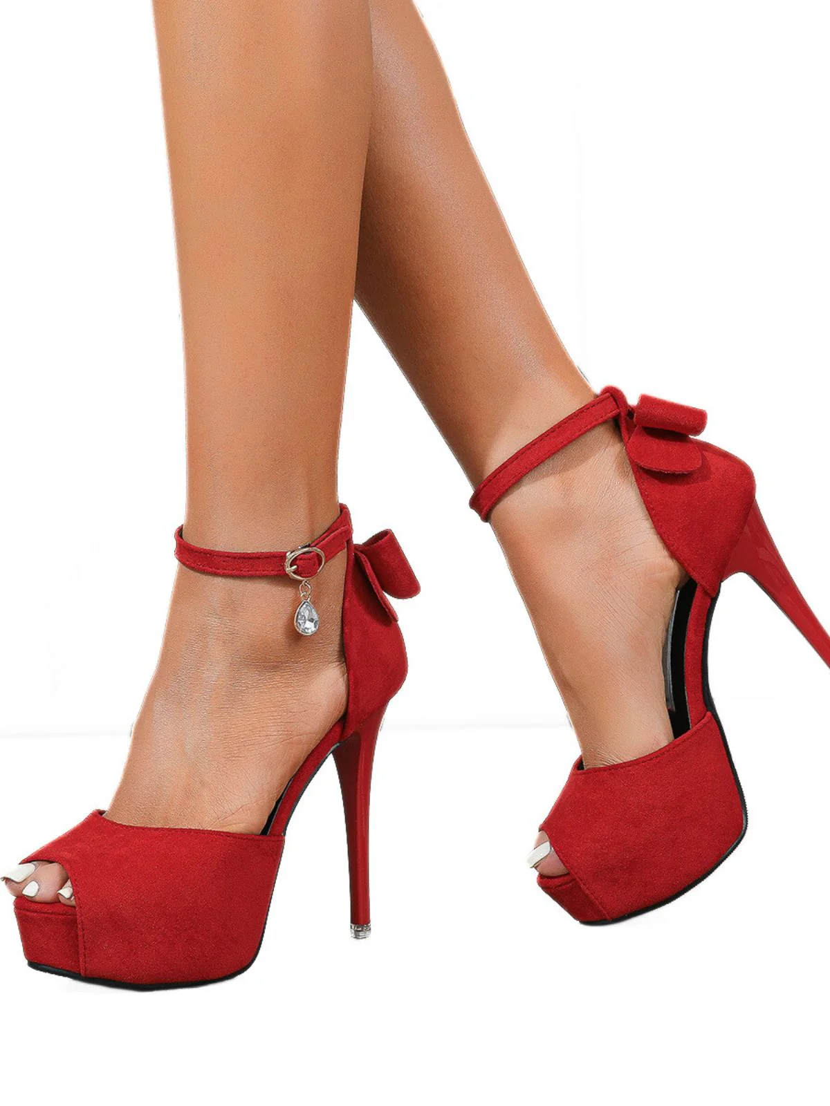 Peep-Toe Crystal Bow High Heels Shoes - Image 3