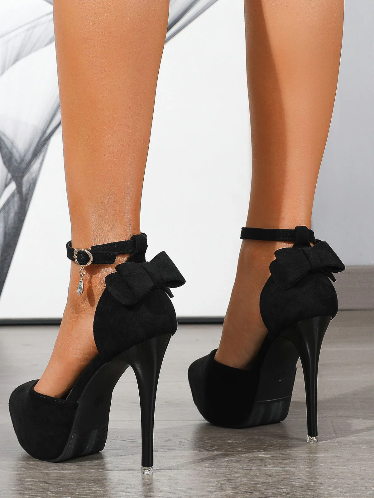 Peep-Toe Crystal Bow High Heels Shoes - Image 9