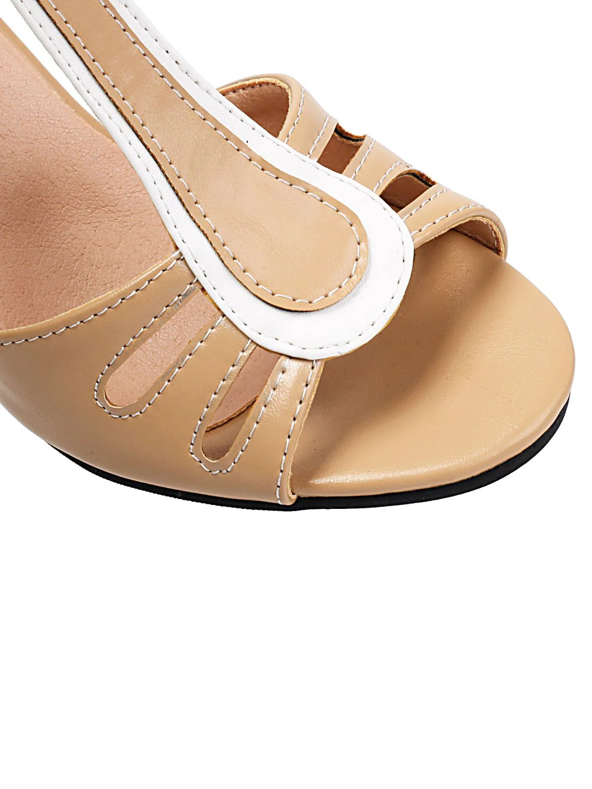 Peep Toe Hollow Out Colorblock T-Strap Heels - Image 10