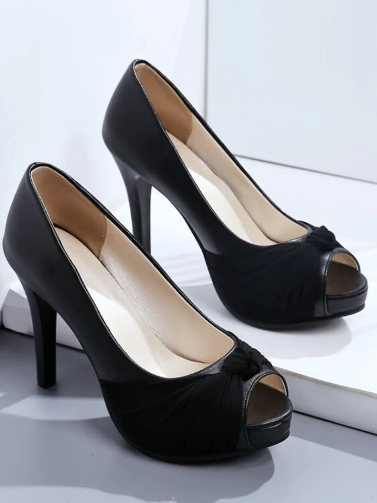 Peep Toe Knot Stiletto High Heels - Image 10