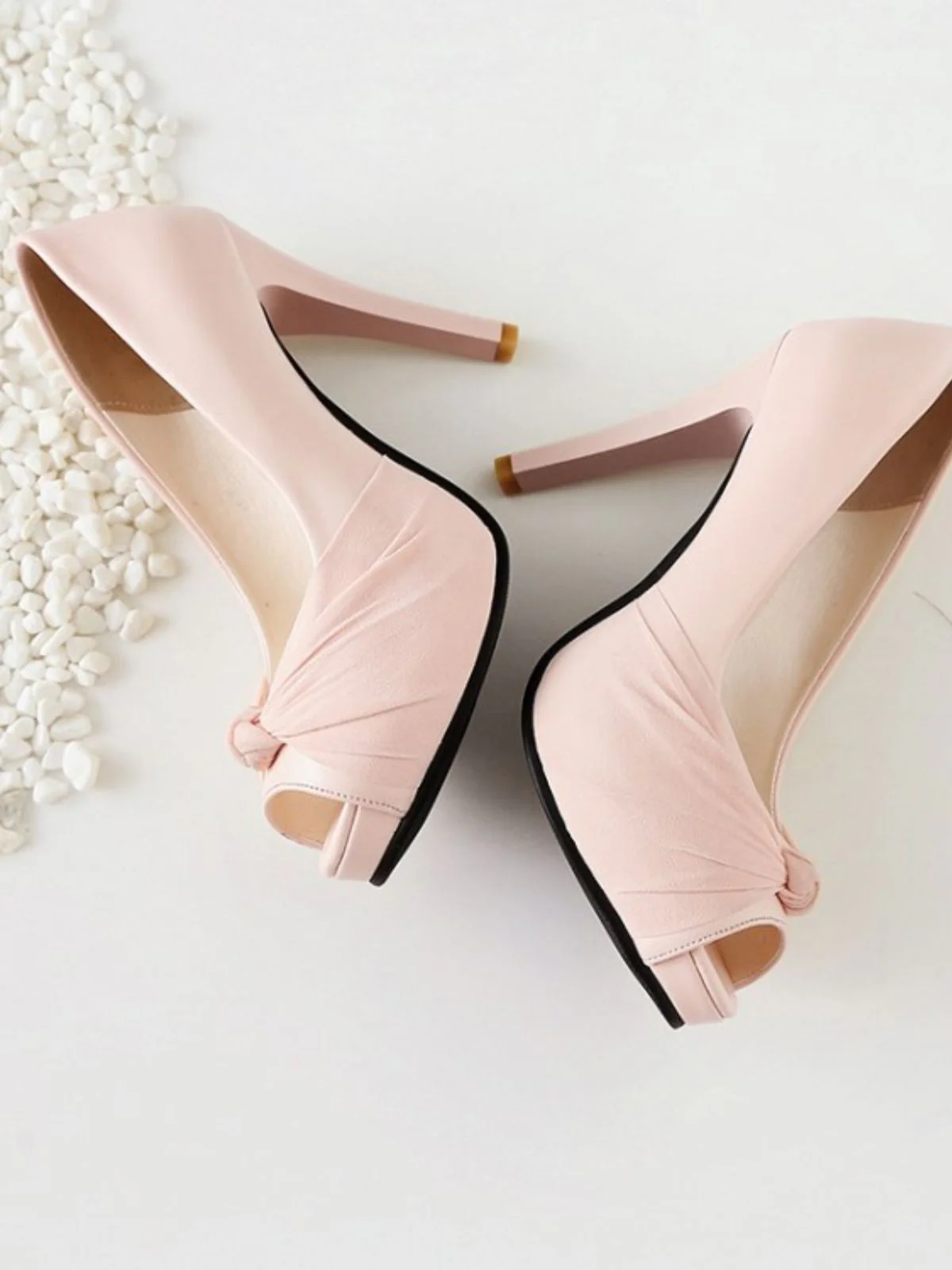 Peep Toe Knot Stiletto High Heels - Image 17