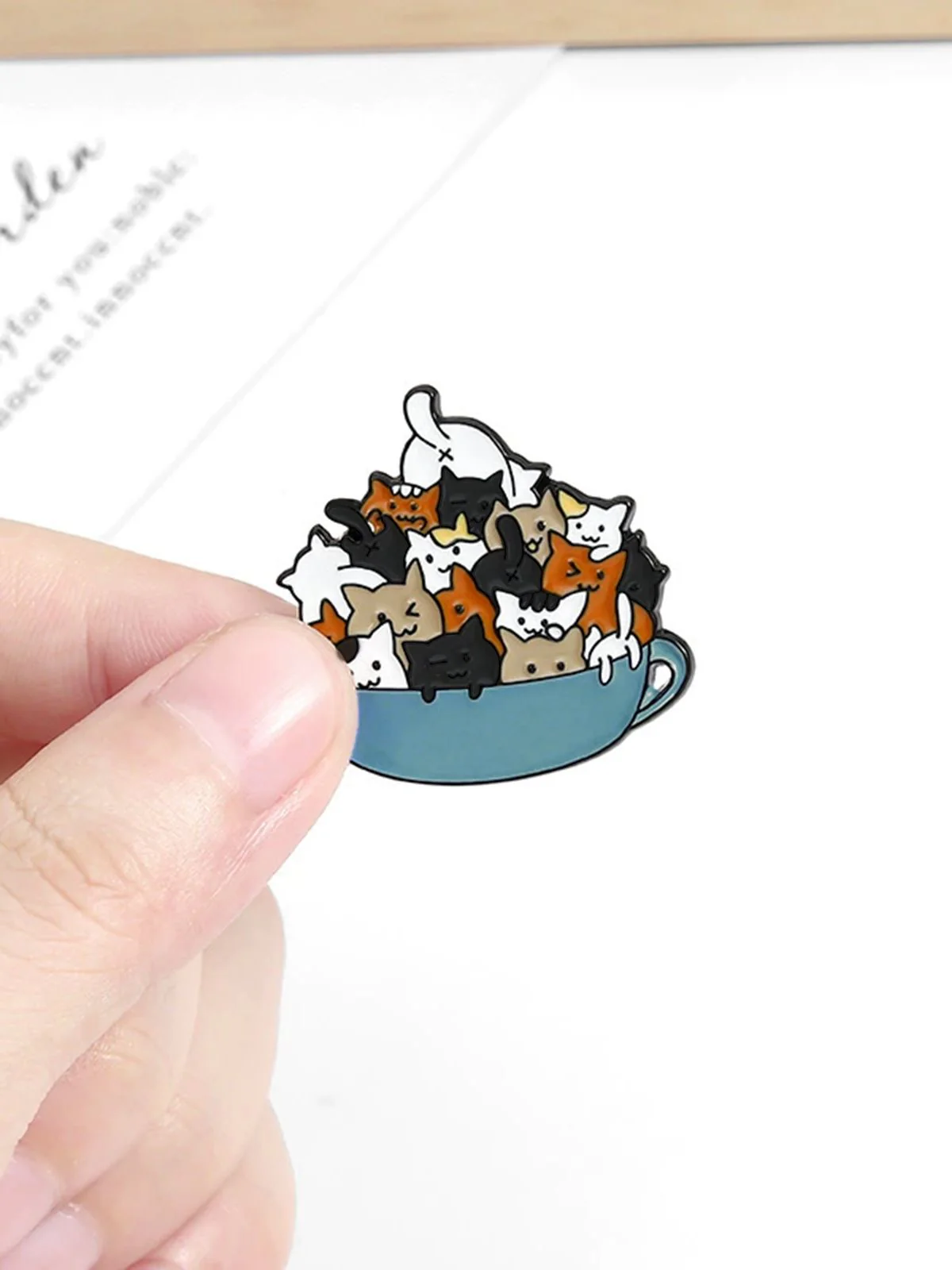 Pet Day Stacking Teacup Cats Brooch - Image 2
