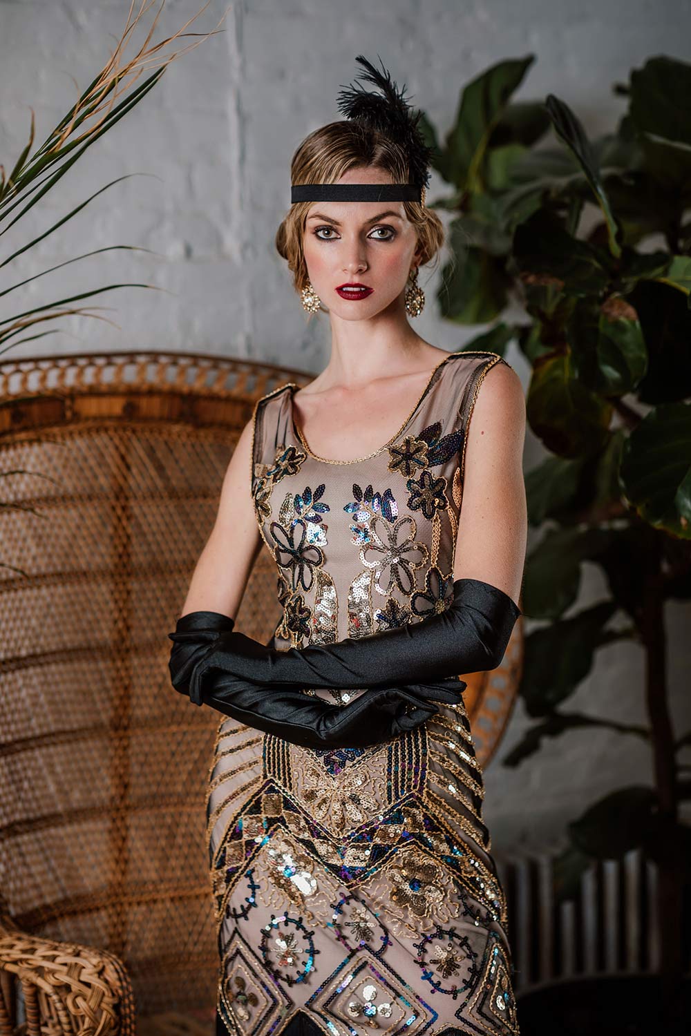 1920s Floral Beaded Flapper Dress - Image 5
