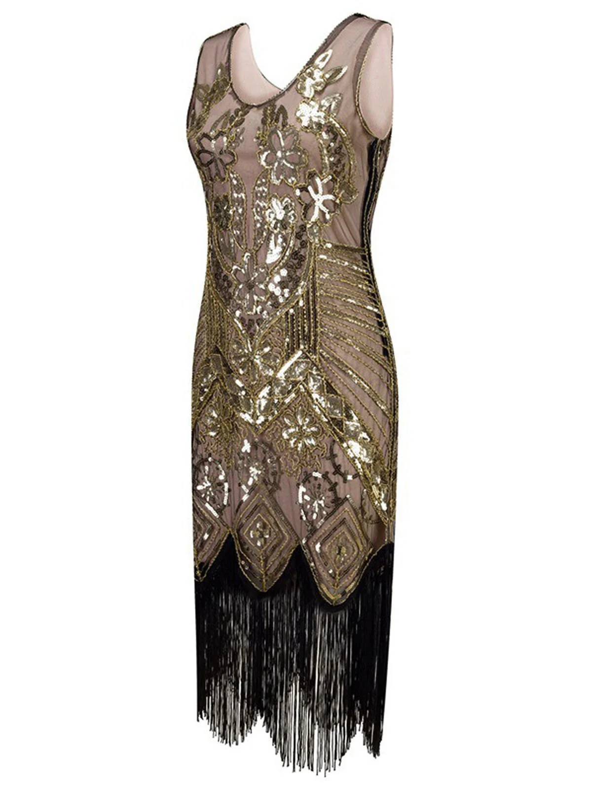1920s Floral Beaded Flapper Dress - Image 6
