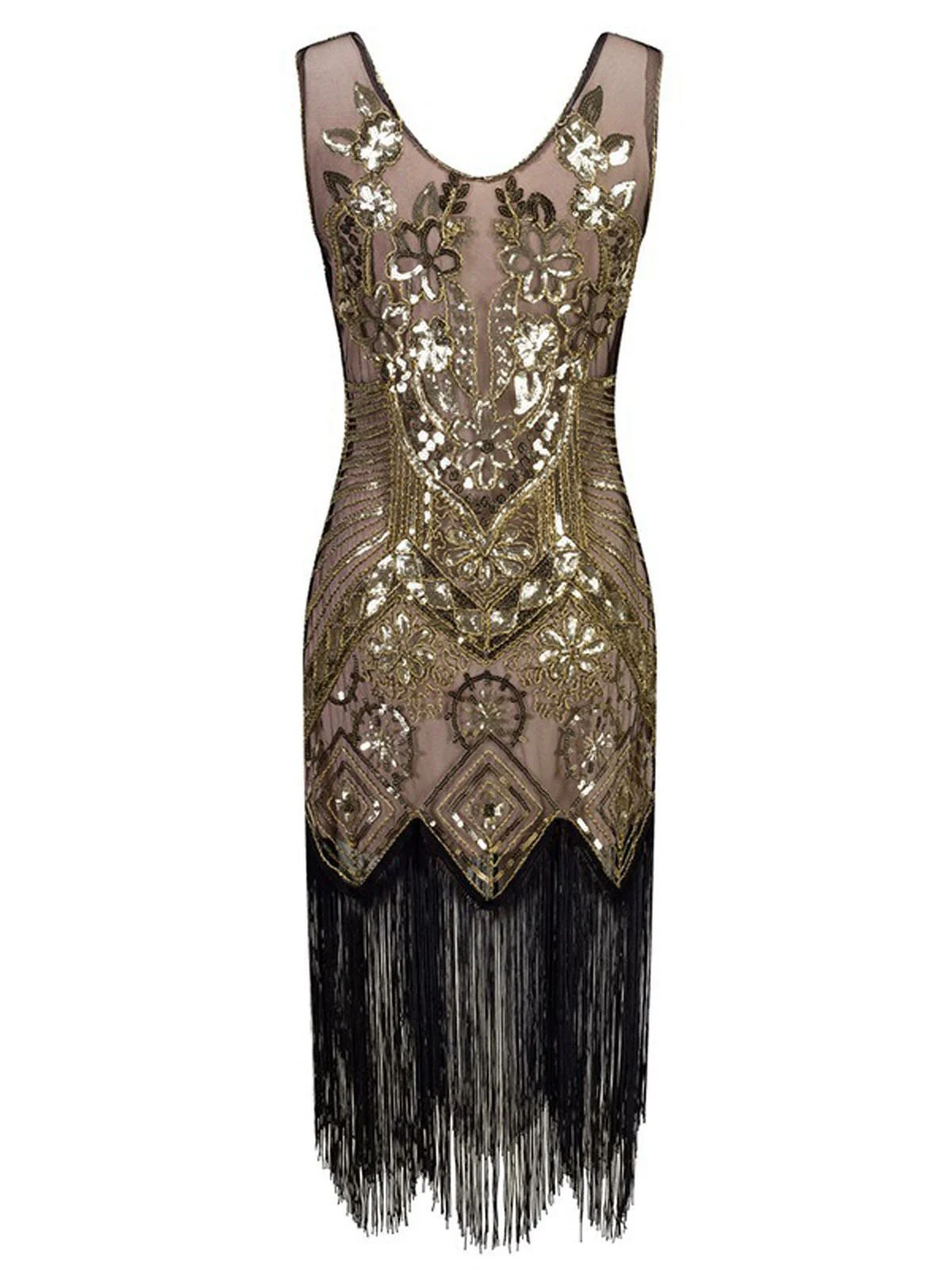 1920s Floral Beaded Flapper Dress - Image 7
