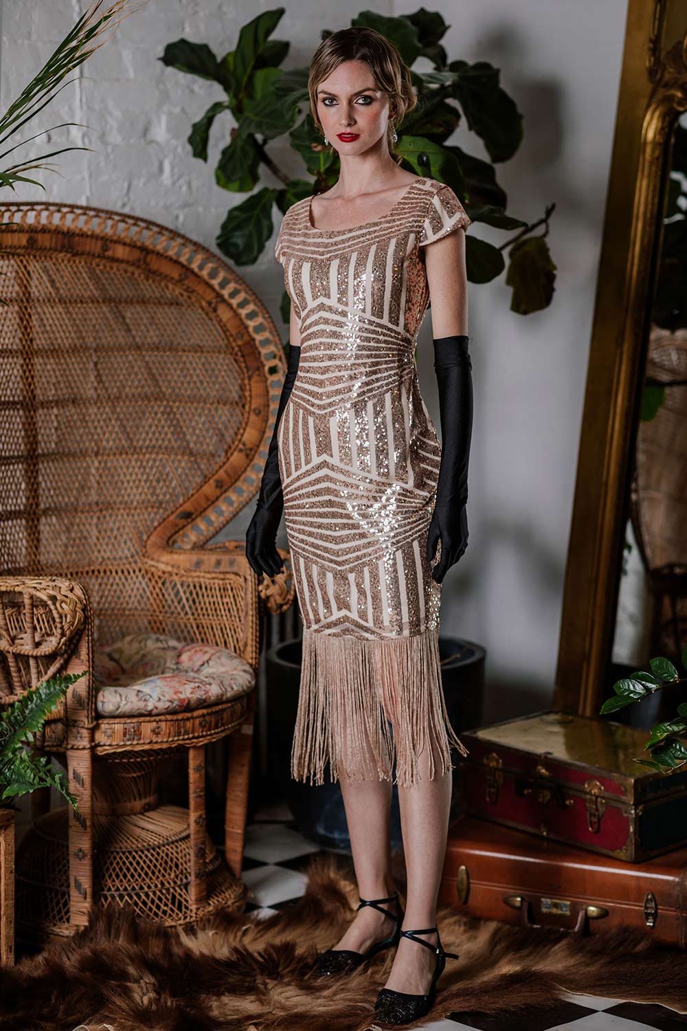 Pink 1920s Sequin Fringed Dress - Image 3
