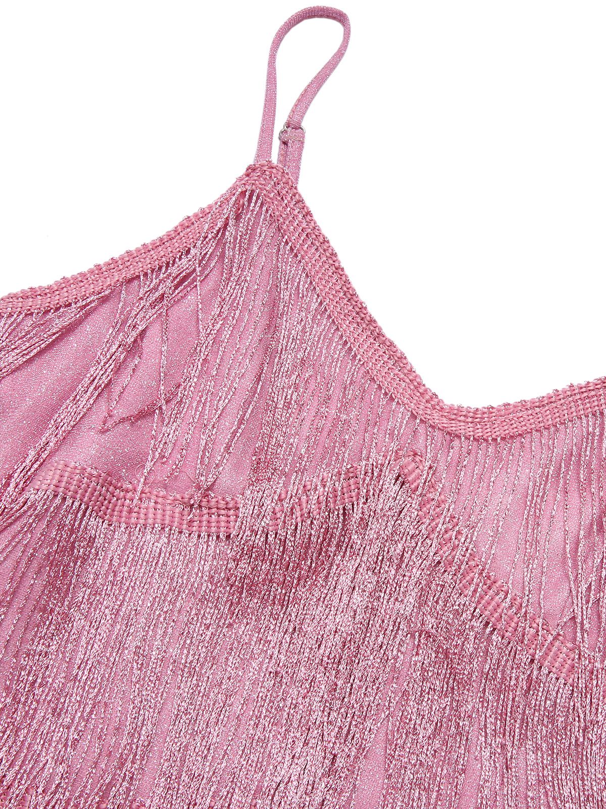 Pink 1920s Spaghetti Strap V-Neck Fringe Dress - Image 4