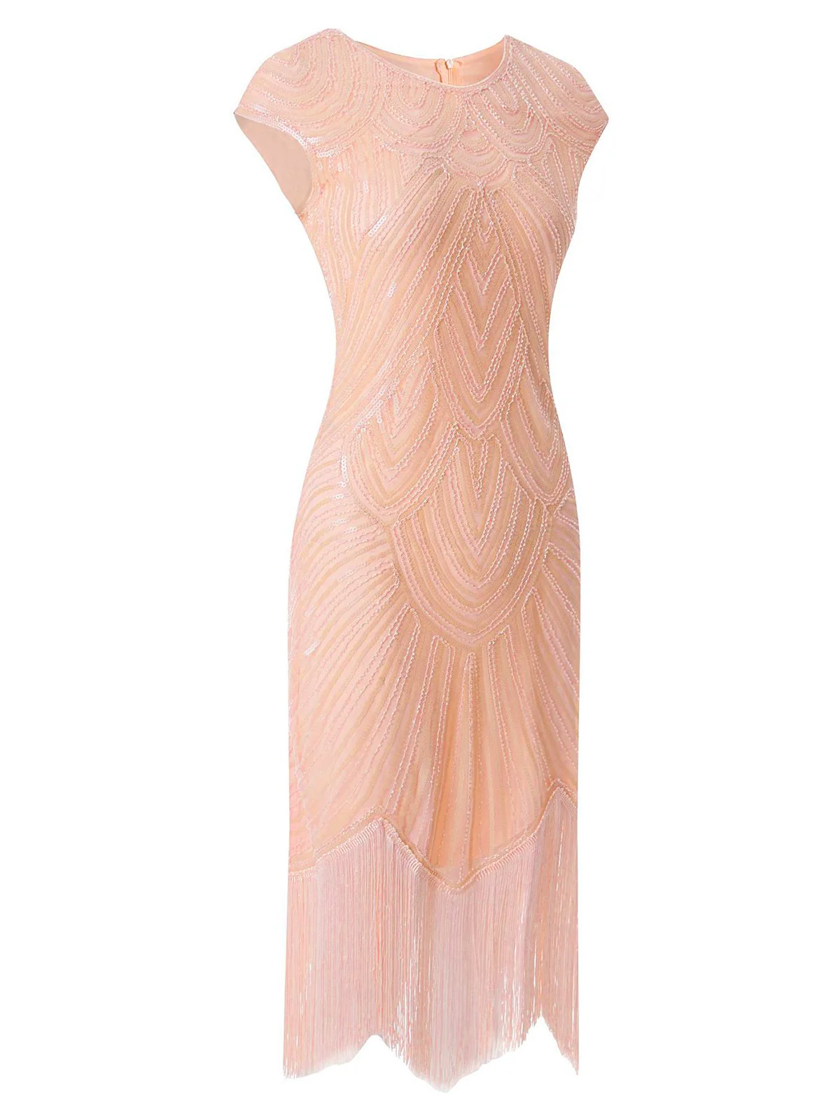Pink 1920s Tassel Cap Sleeves Sequined Dress - Image 2