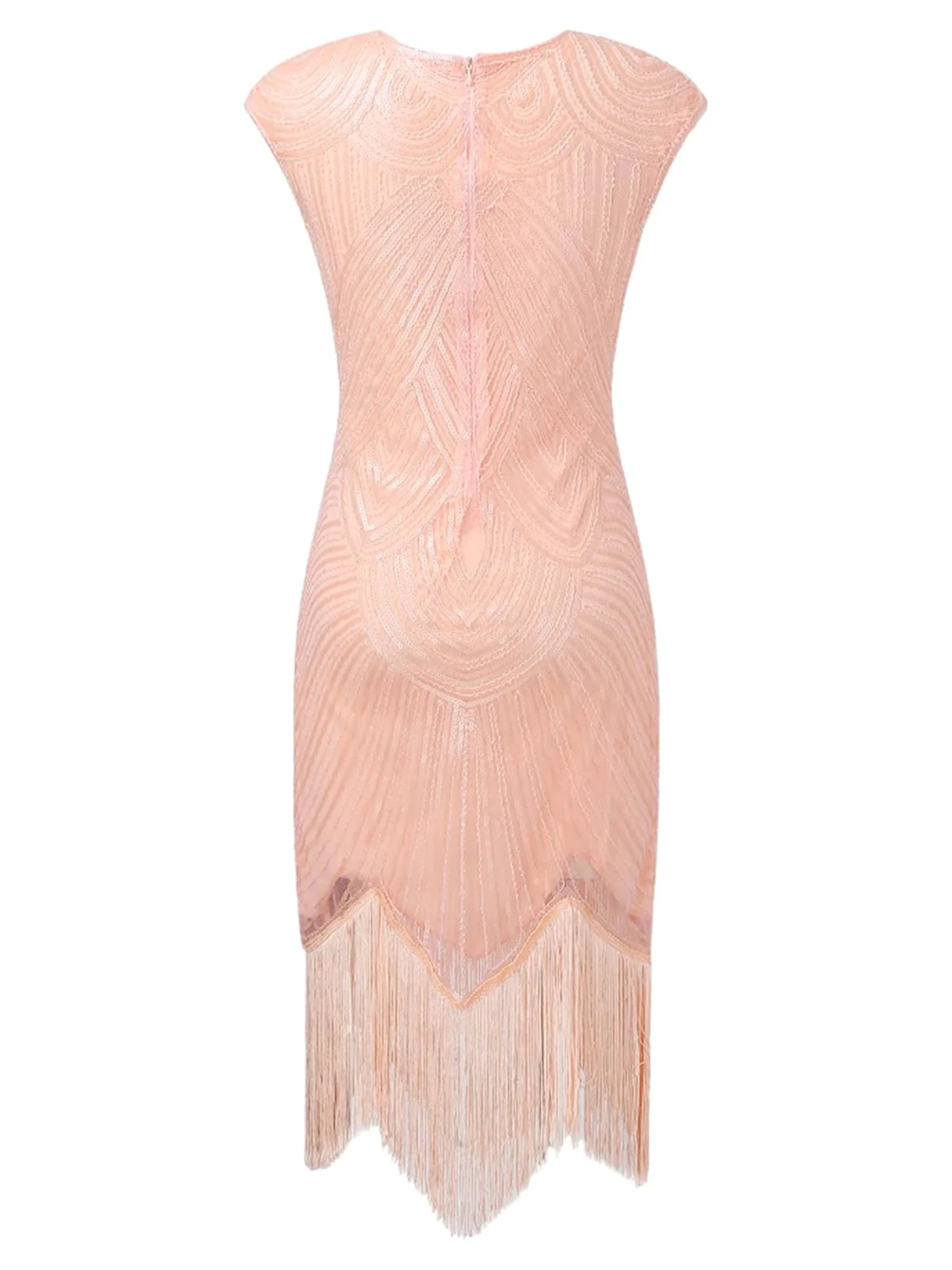 Pink 1920s Tassel Cap Sleeves Sequined Dress - Image 3