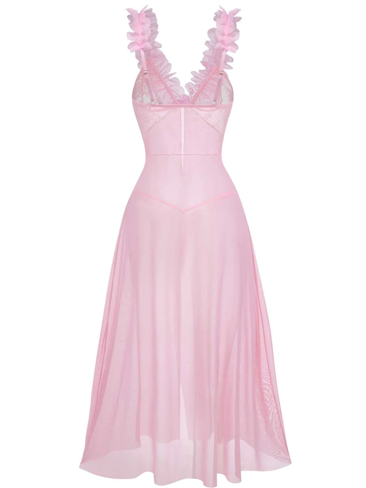 Pink 1930s 3D Floral Sheer Mesh Lace Lingerie Set - Image 3
