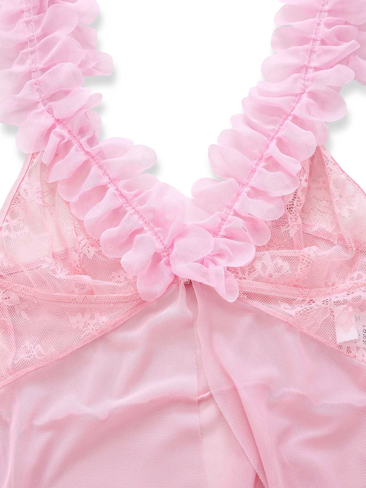 Pink 1930s 3D Floral Sheer Mesh Lace Lingerie Set - Image 4
