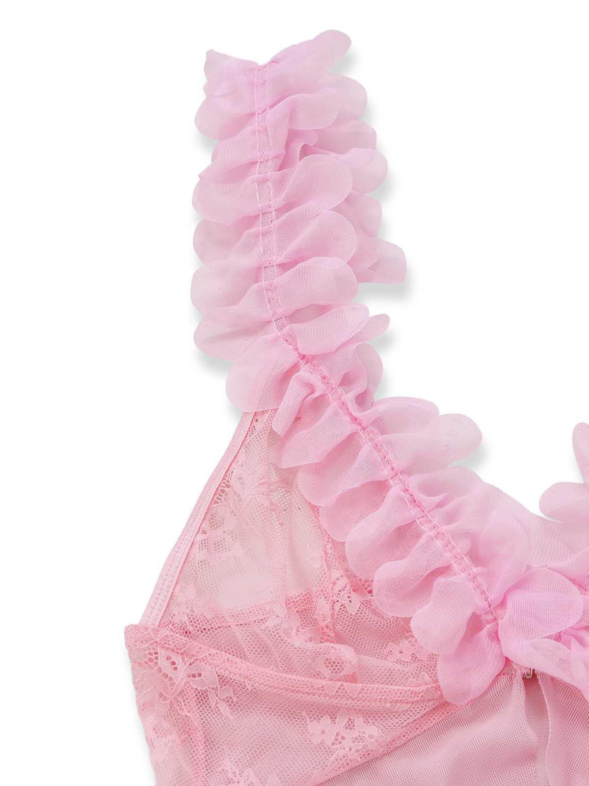 Pink 1930s 3D Floral Sheer Mesh Lace Lingerie Set - Image 5