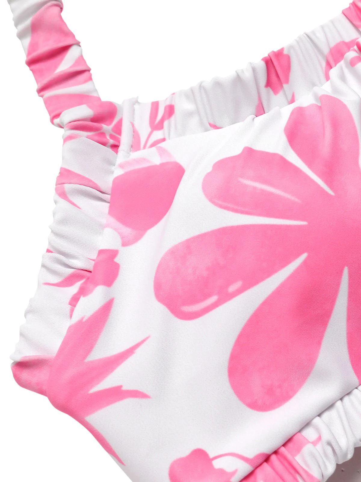 Pink 1930s Floral Elastic Gathers Halter Swimsuit - Image 4