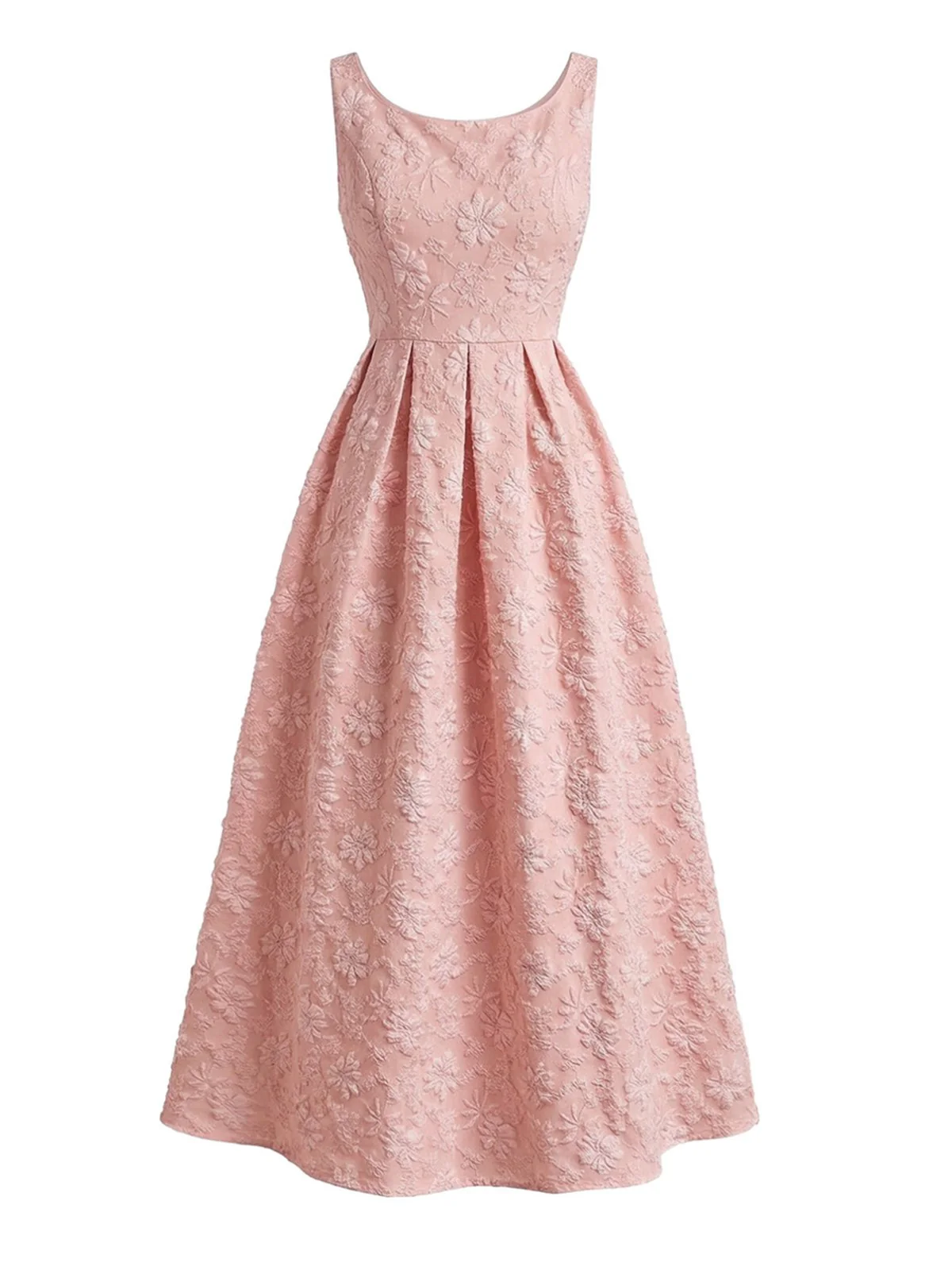 Pink 1930s Floral Jacquard Sleeveless Maxi Dress - Image 5