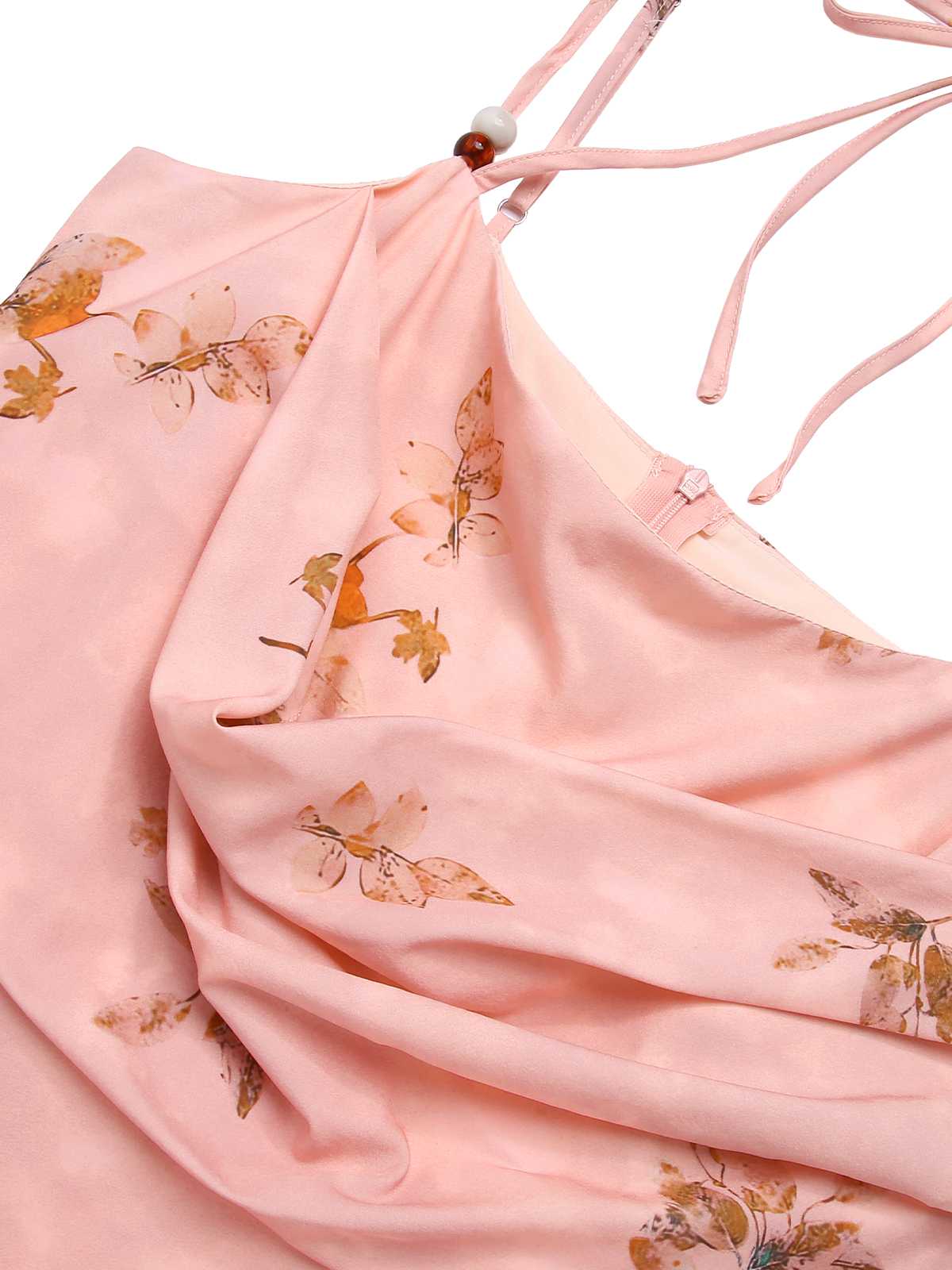 Pink 1930s Halter Strap Floral Satin Dress - Image 3