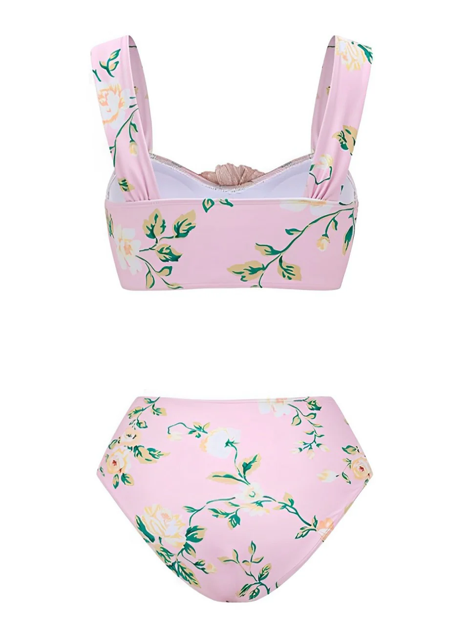 Pink 1930s Handmade 3D Flower Pleated Swimsuit - Image 2