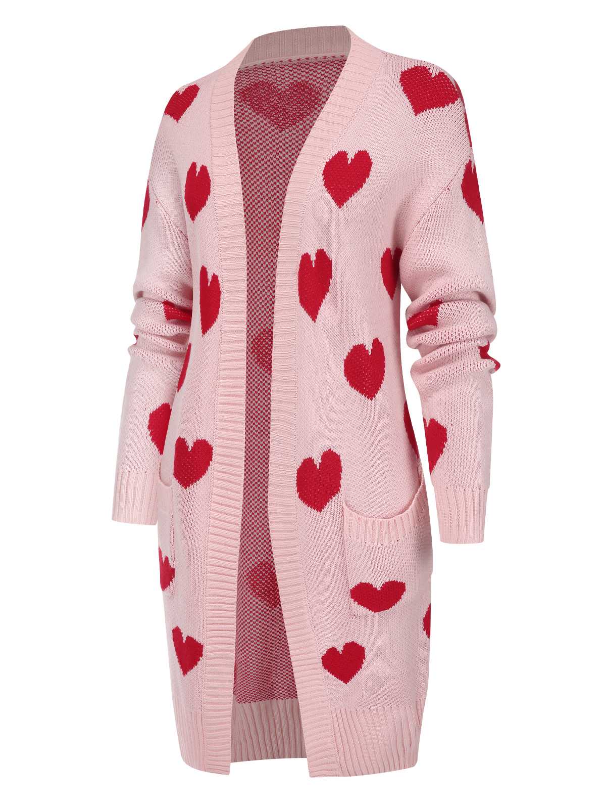 Pink 1930s Heart Long Knitted Cardigan - Image 2