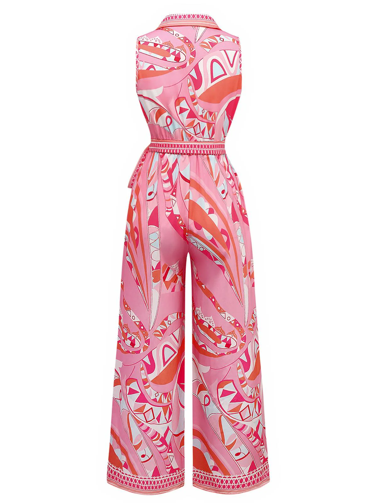 Pink 1930s Lapel Belted Boho Jumpsuit - Image 2