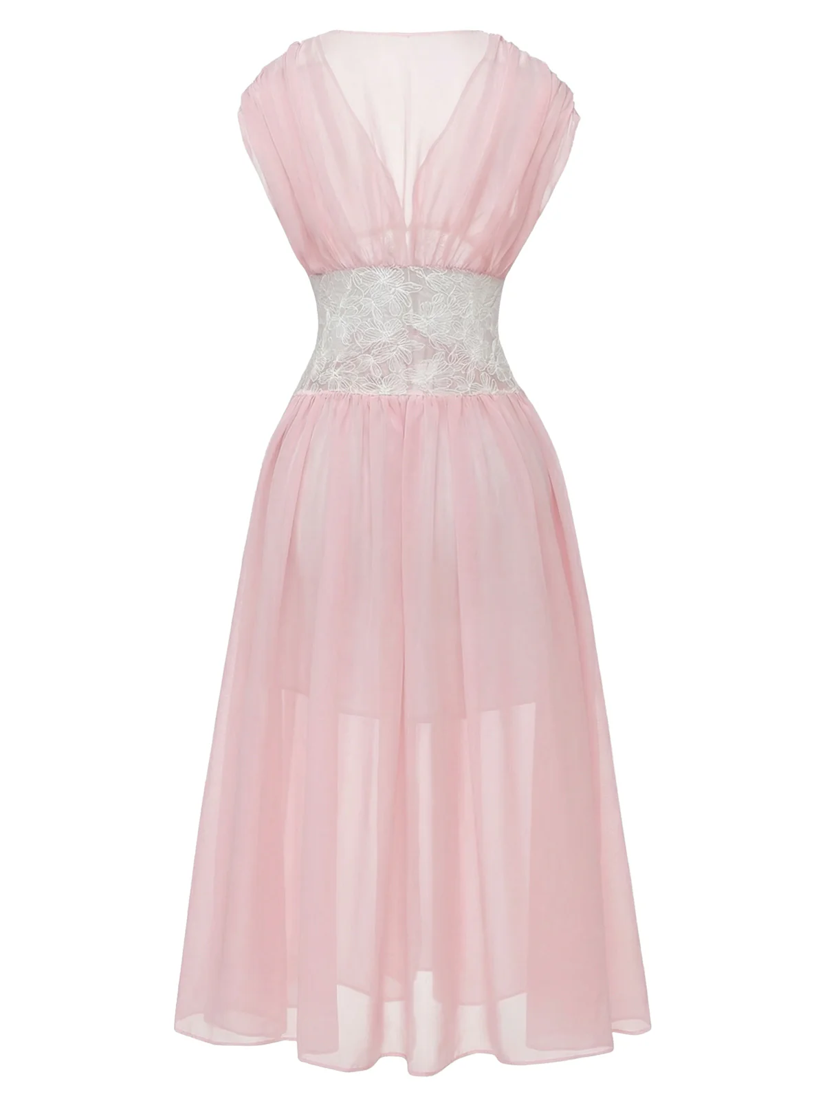 Pink 1930s Mesh Pleated Lace Waist Robe - Image 6